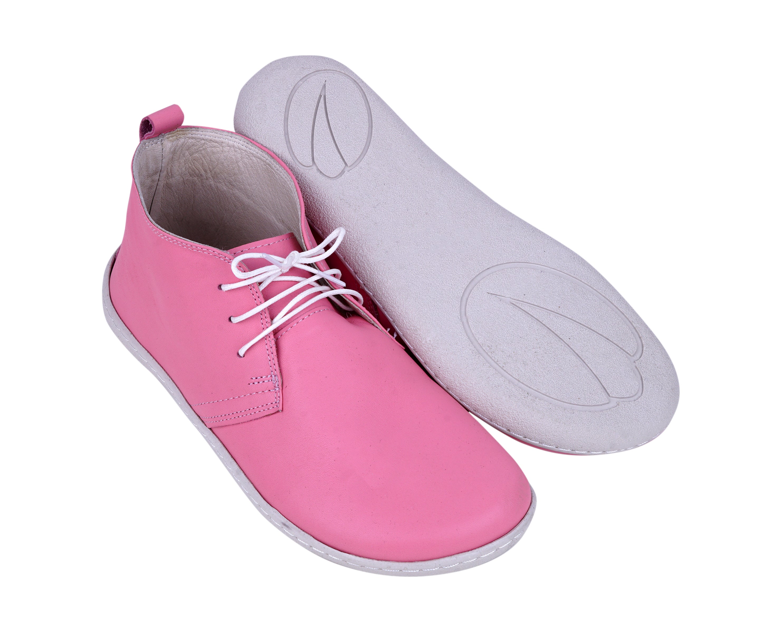 Pink Ankle Boots Wide Barefoot Shoes Smooth Leather Handmade 6mm Rubber Outsole 