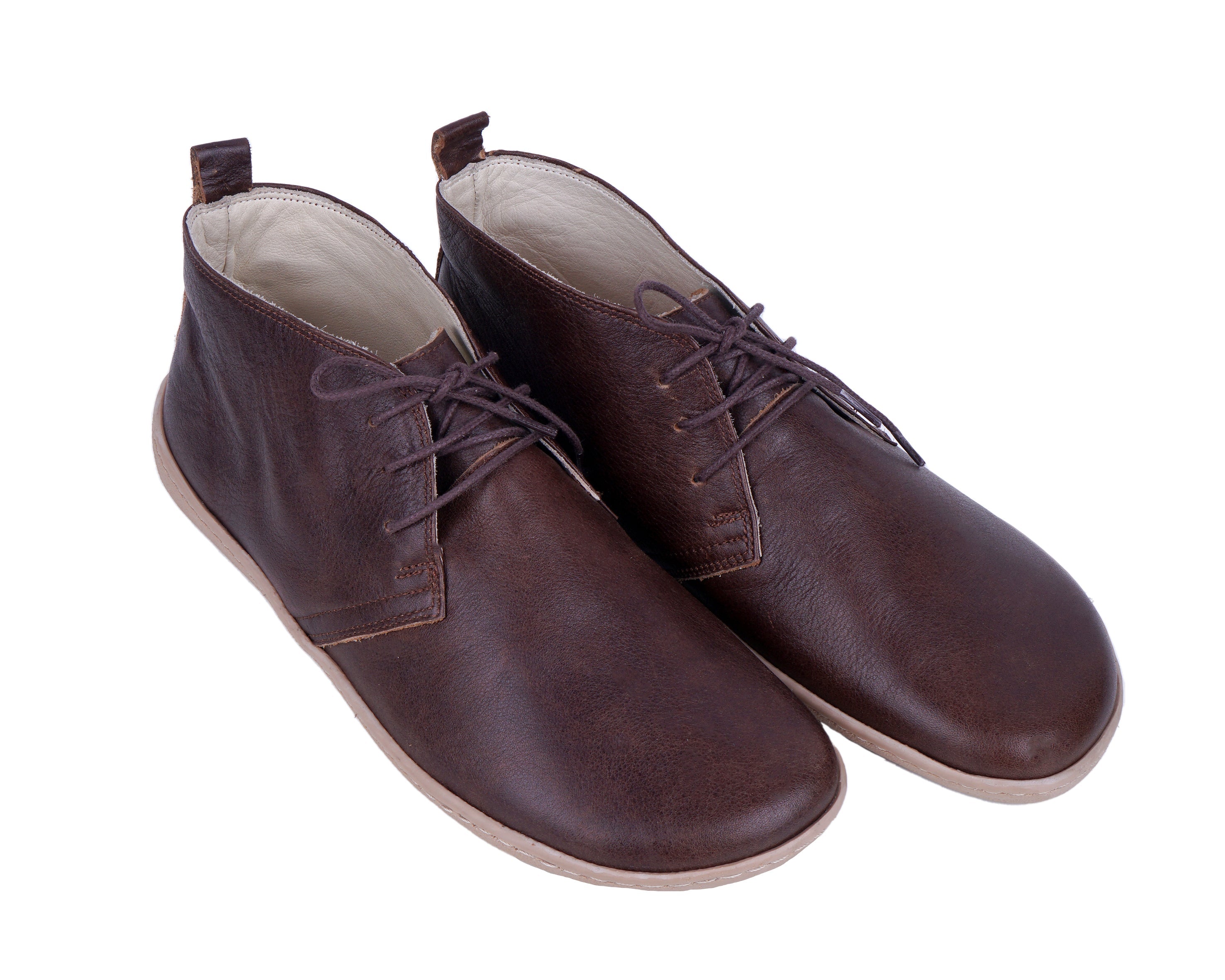 Dark Brown Ankle Boots Wide Barefoot Shoes Smooth Leather Handmade 6mm Rubber Outsole 