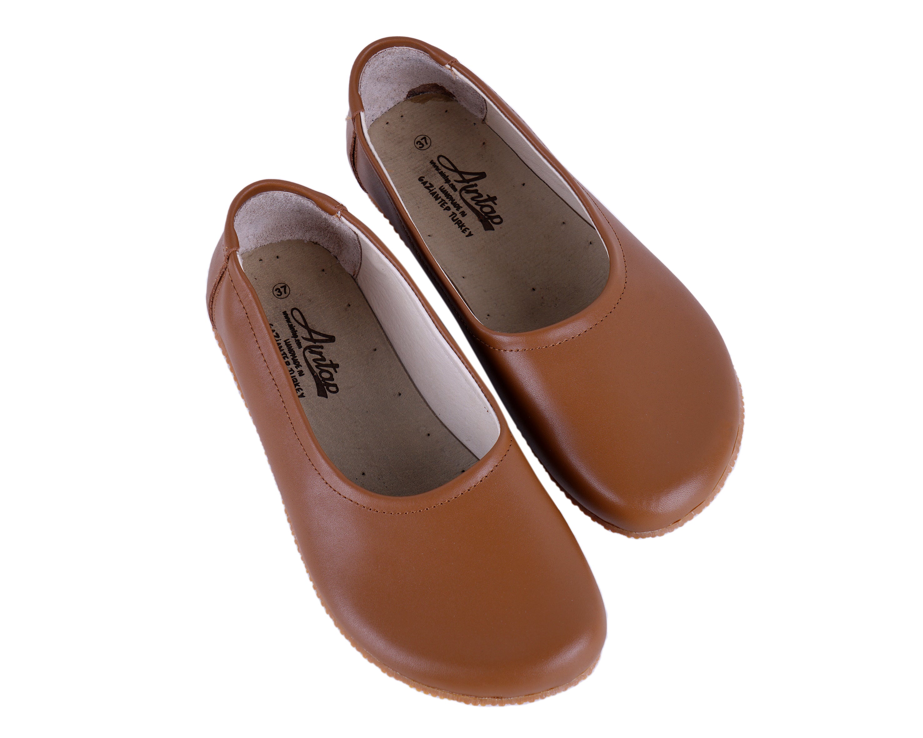 Tan Women Flat Ballets Wide Barefoot Smooth Leather Handmade 