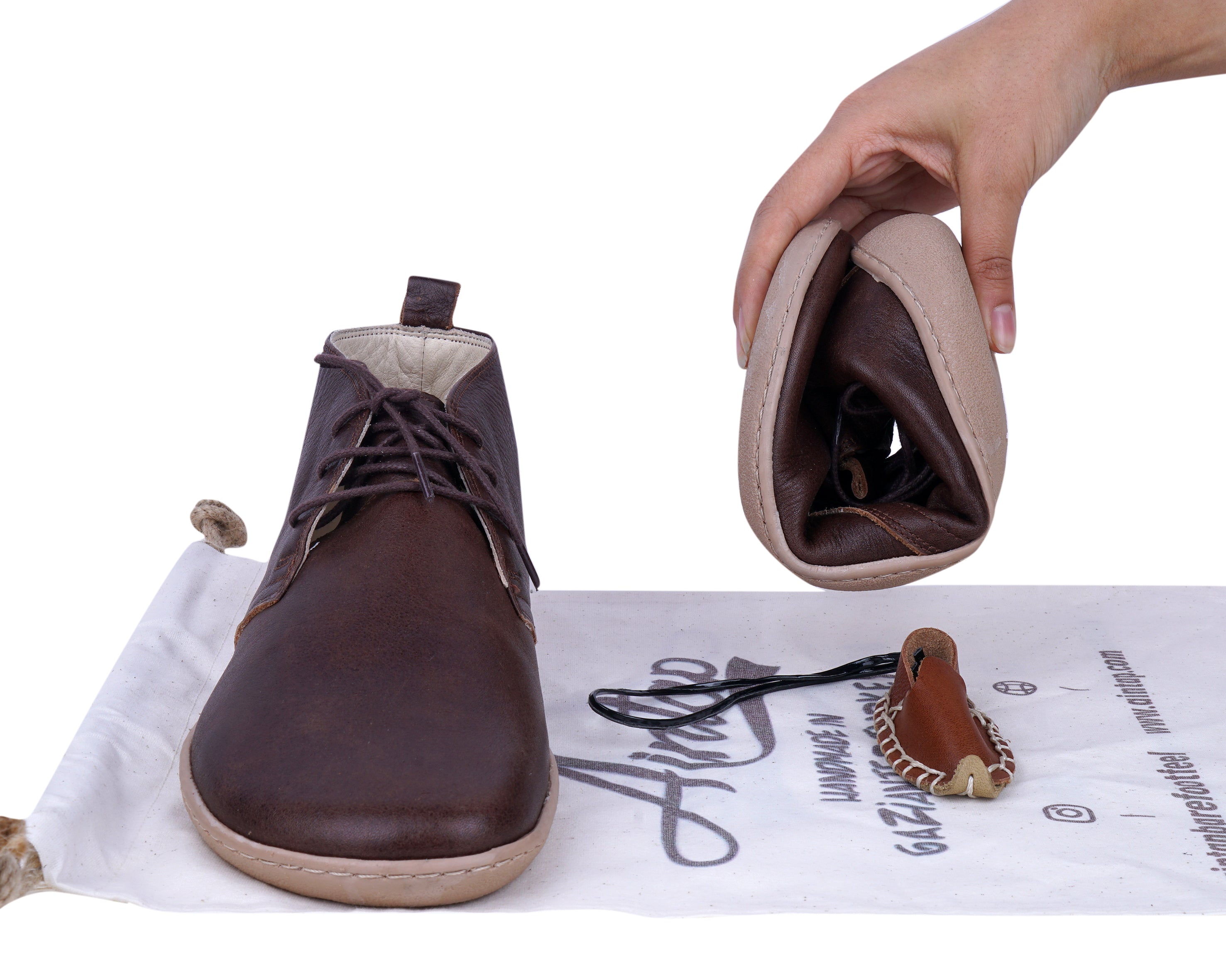 Dark Brown Ankle Boots Wide Barefoot Shoes Smooth Leather Handmade 6mm Rubber Outsole 