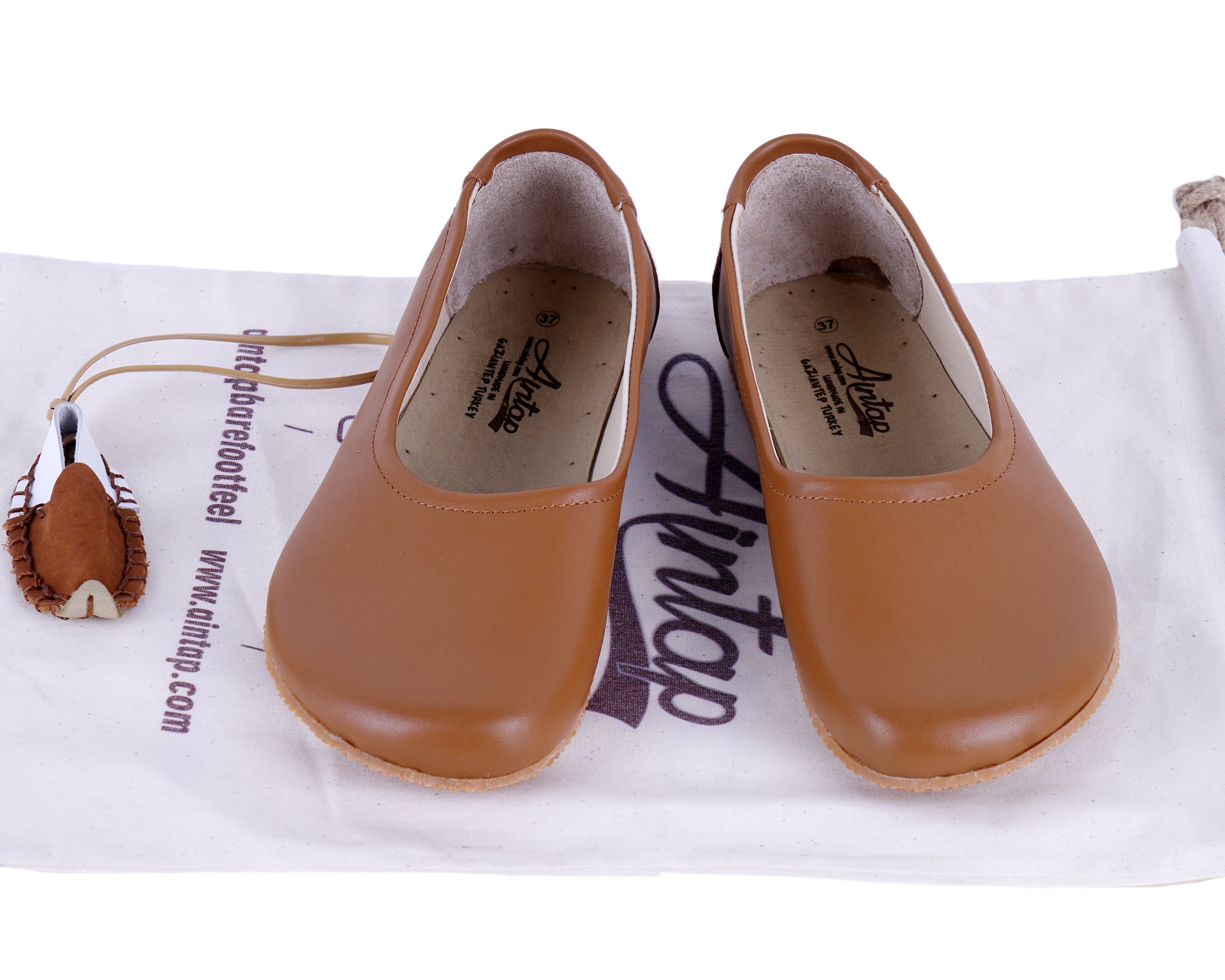 Tan Women Flat Ballets Wide Barefoot Smooth Leather Handmade 