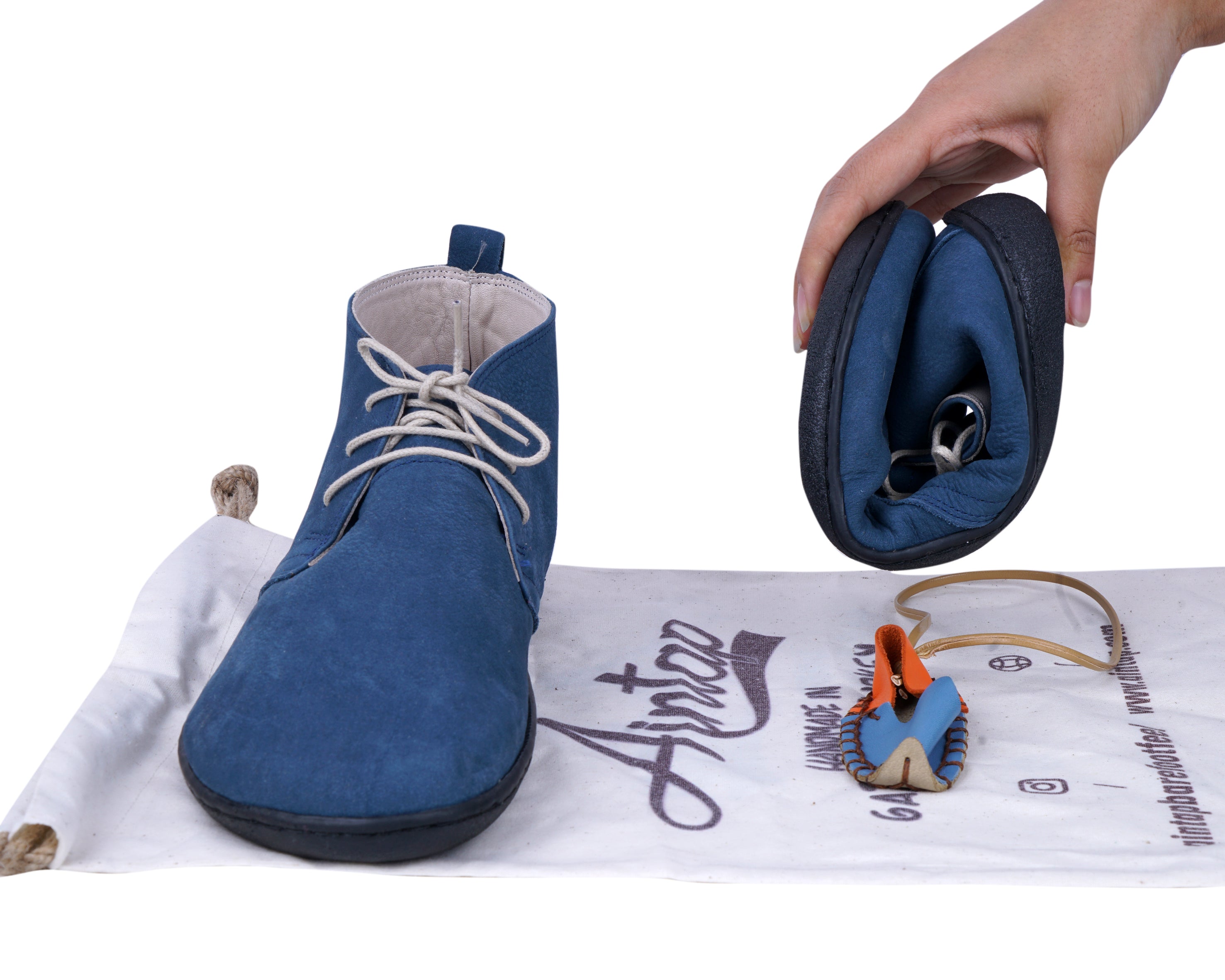 Jeans Ankle Boots Wide Barefoot Shoes Nubuck Leather Handmade Rubber Outsole 