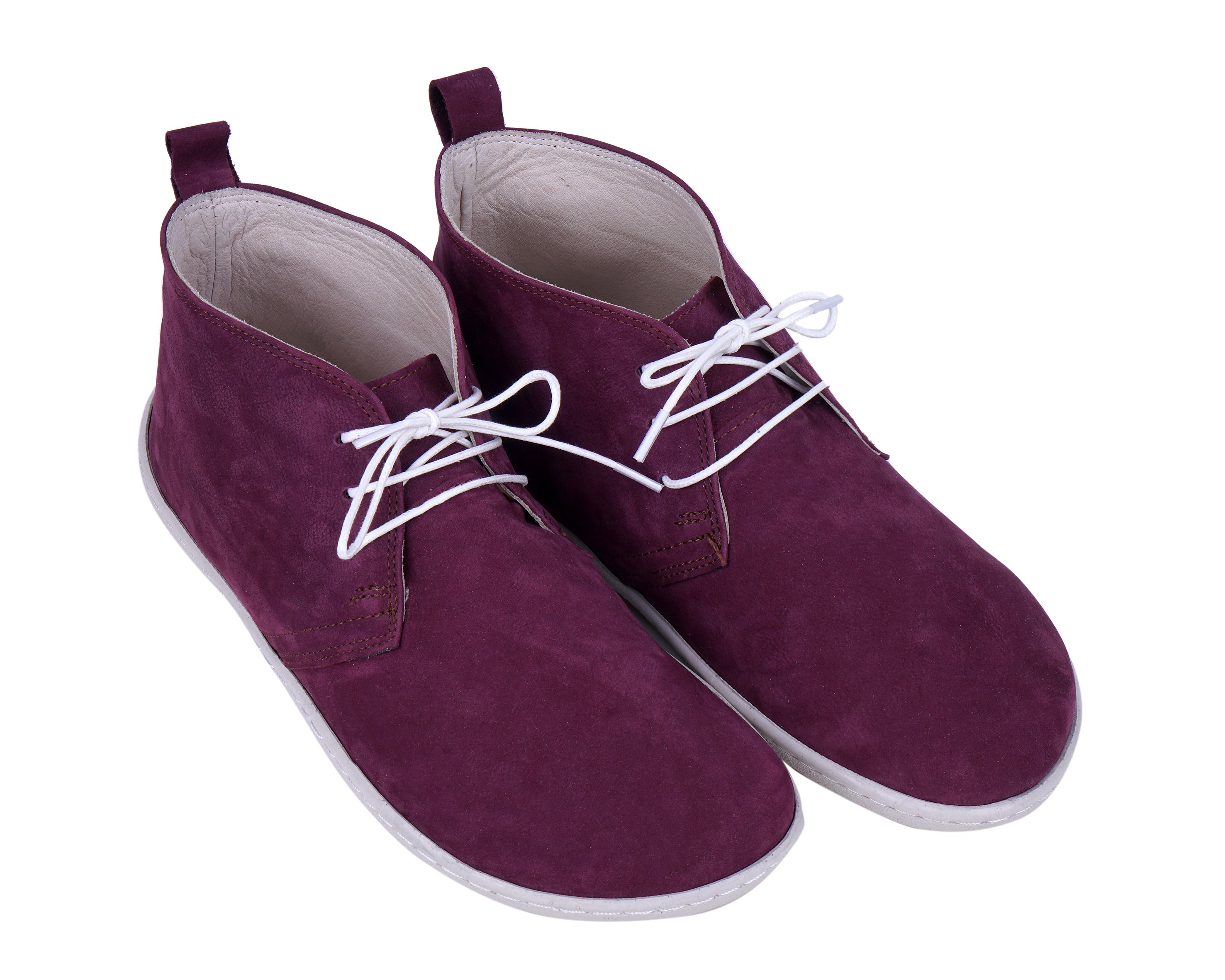 Burgundy Ankle Boots Wide Barefoot Shoes Nubuck Leather Handmade Rubber Outsole 