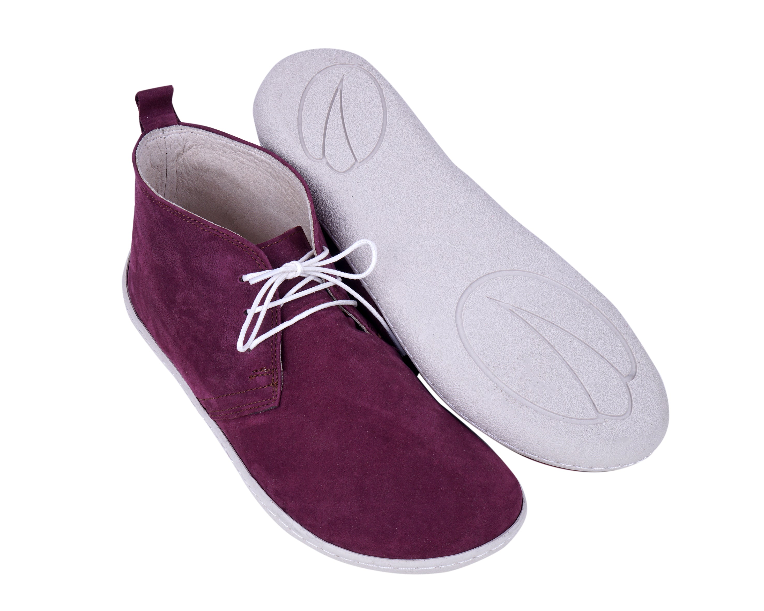Burgundy Ankle Boots Wide Barefoot Shoes Nubuck Leather Handmade Rubber Outsole 