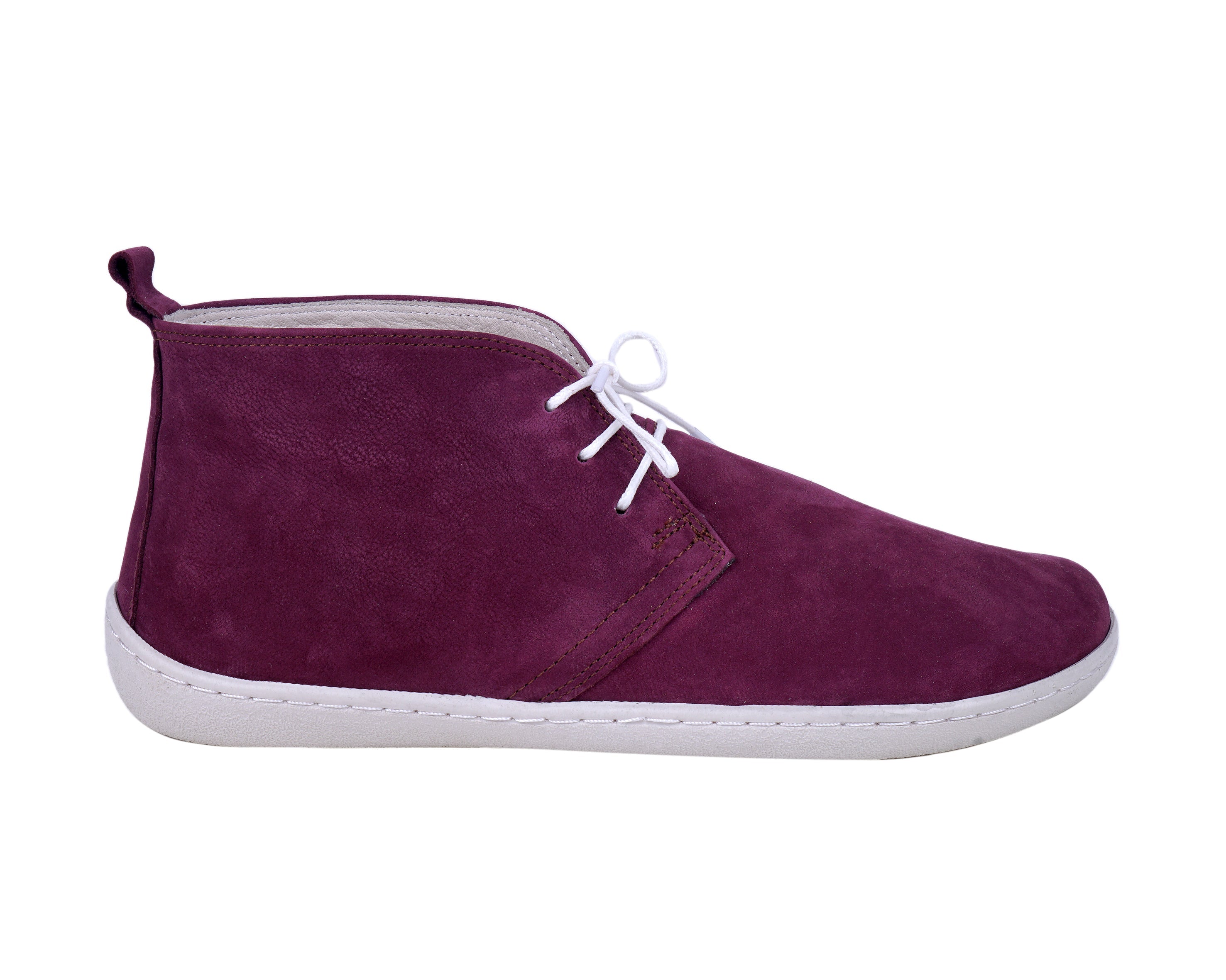 Burgundy Ankle Boots Wide Barefoot Shoes Nubuck Leather Handmade Rubber Outsole 