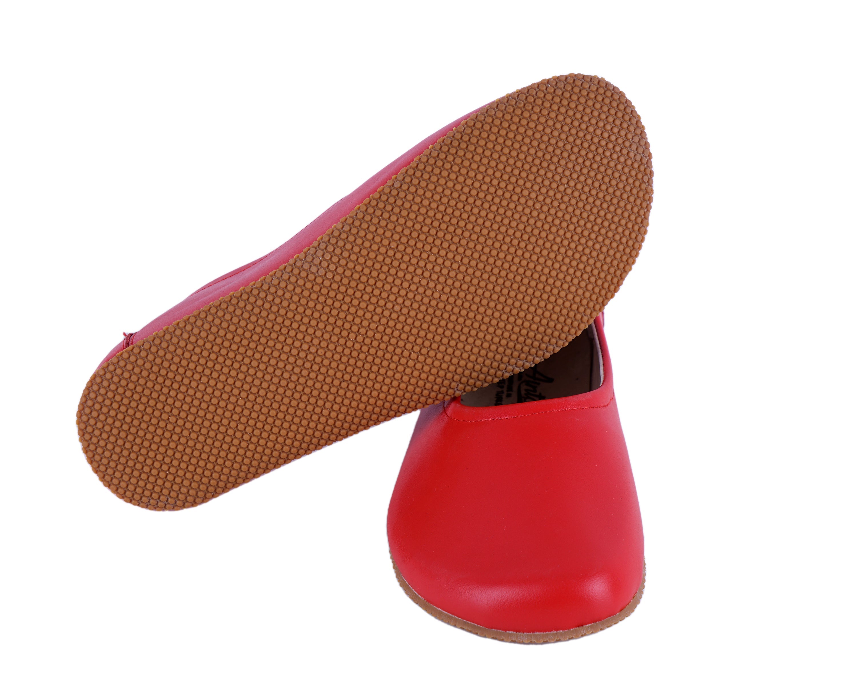 Red Women Flat Ballets Wide Barefoot Smooth Leather Handmade 