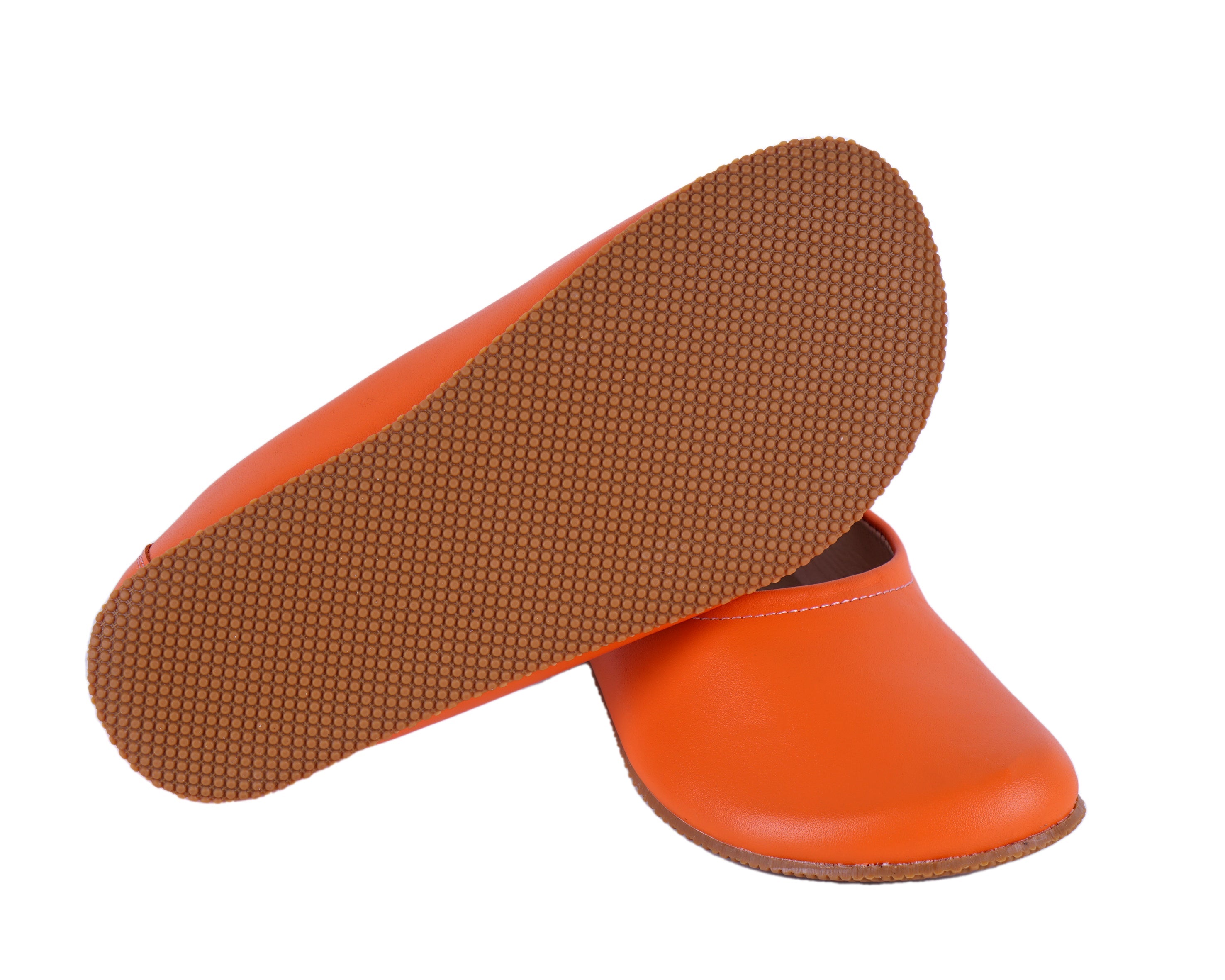 Orange Women Flat Ballets Wide Barefoot Smooth Leather Handmade 