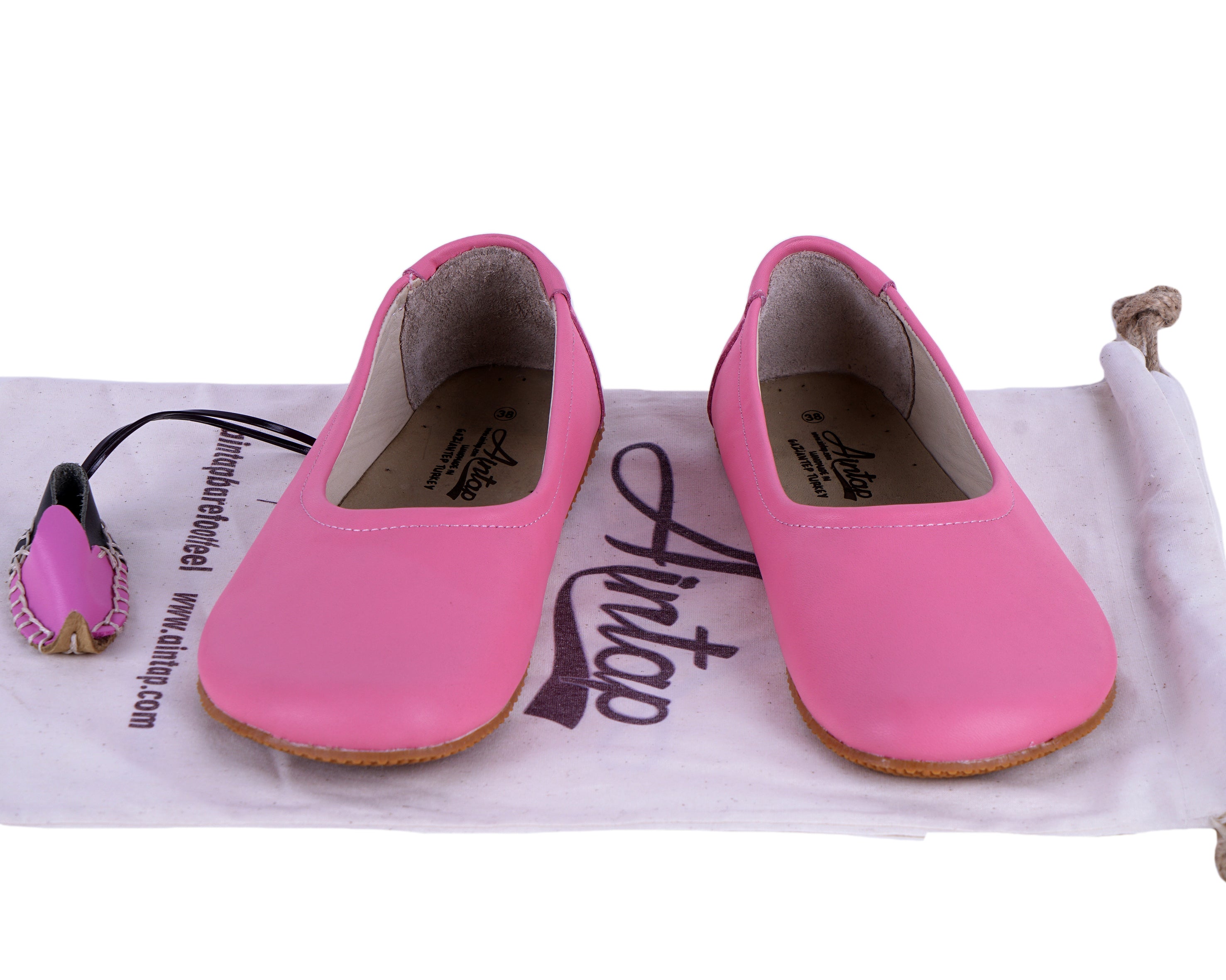 Pink Women Flat Ballets Wide Barefoot Smooth Leather Handmade 