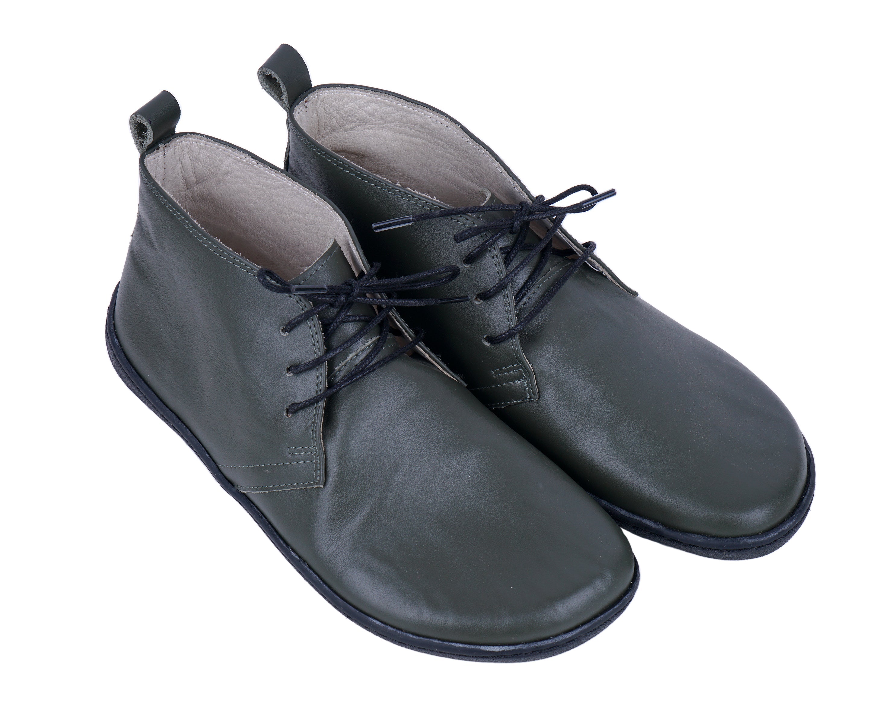 Green Ankle Boots Wide Barefoot Shoes Smooth Leather Handmade 6mm Rubber Outsole 
