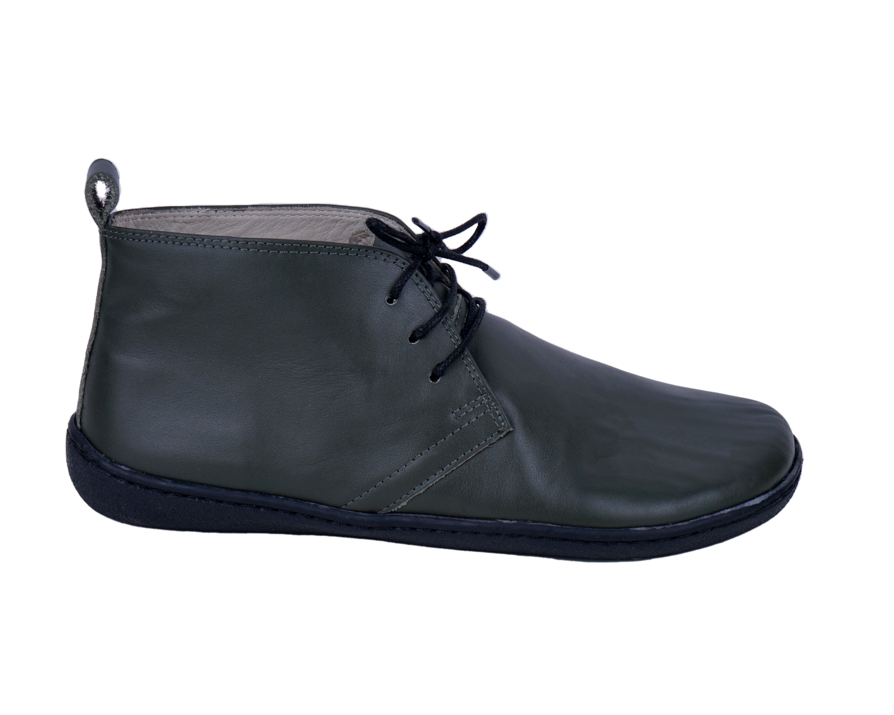 Green Ankle Boots Wide Barefoot Shoes Smooth Leather Handmade 6mm Rubber Outsole 