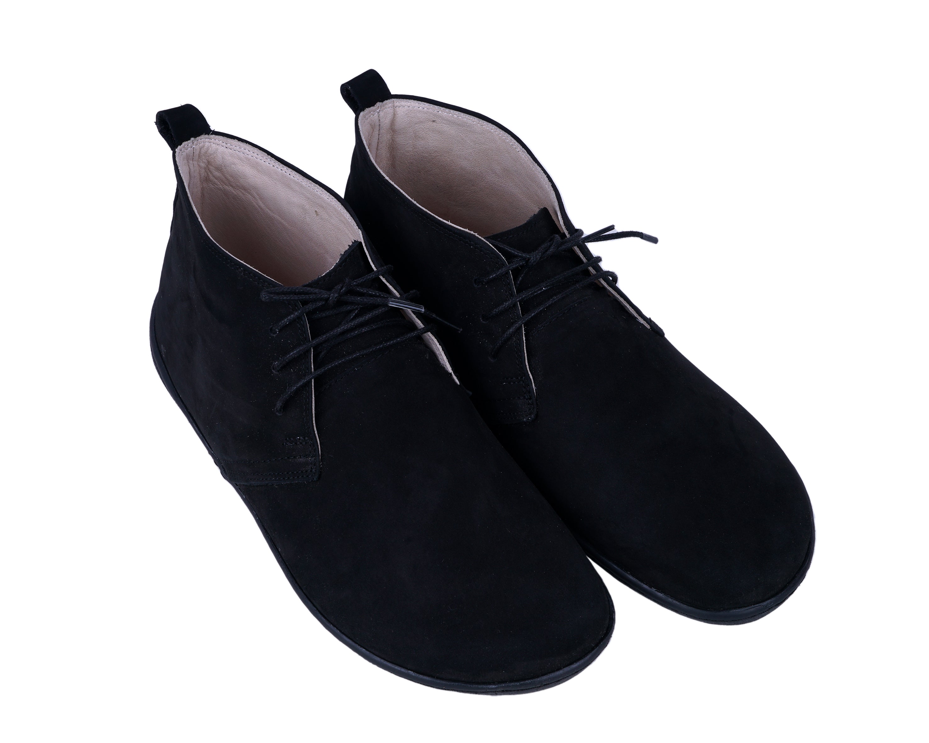 Black Ankle Boots Wide Barefoot Shoes Nubuck Leather Handmade Rubber Outsole