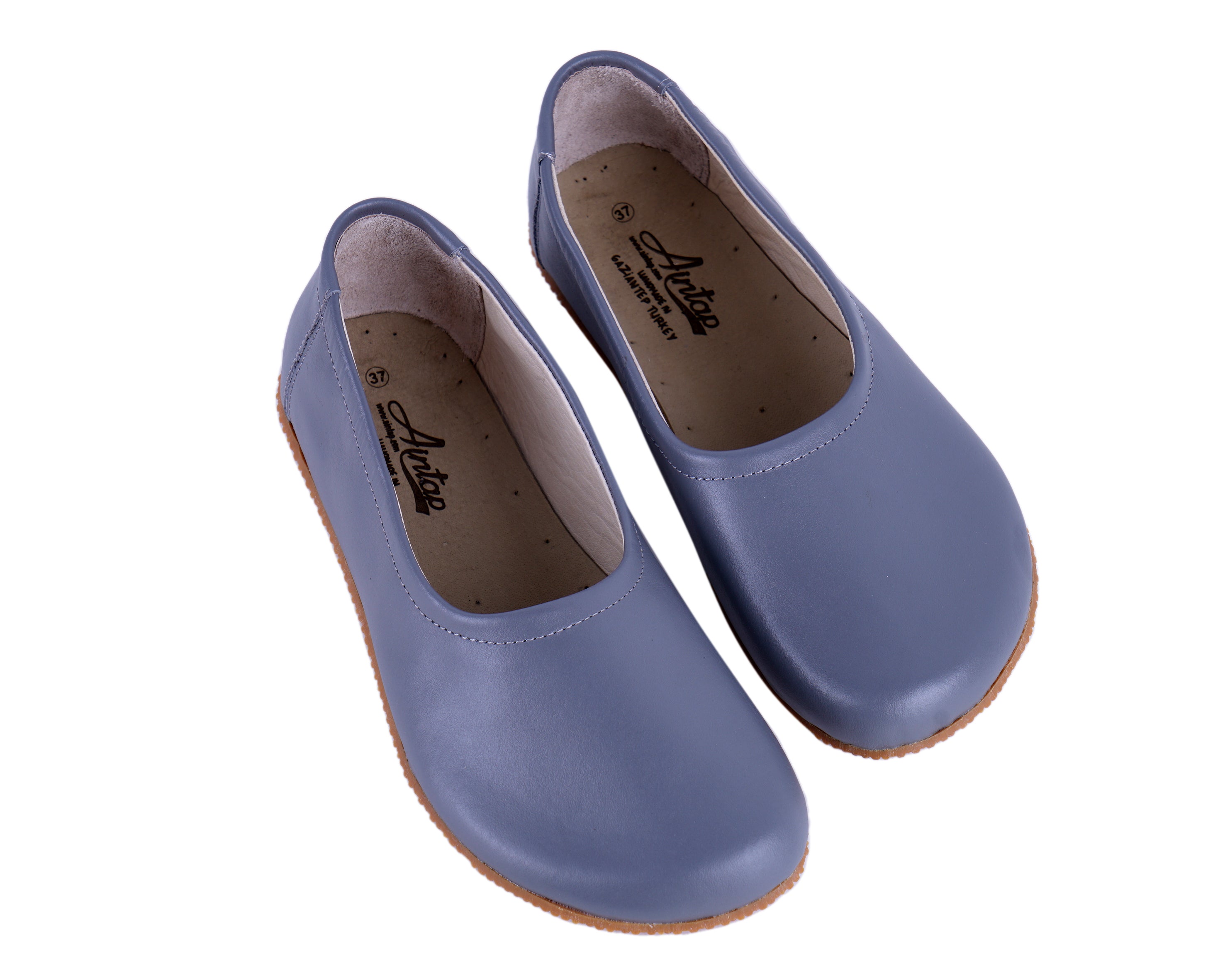 Gray Women Flat Ballets Wide Barefoot Smooth Leather Handmade 
