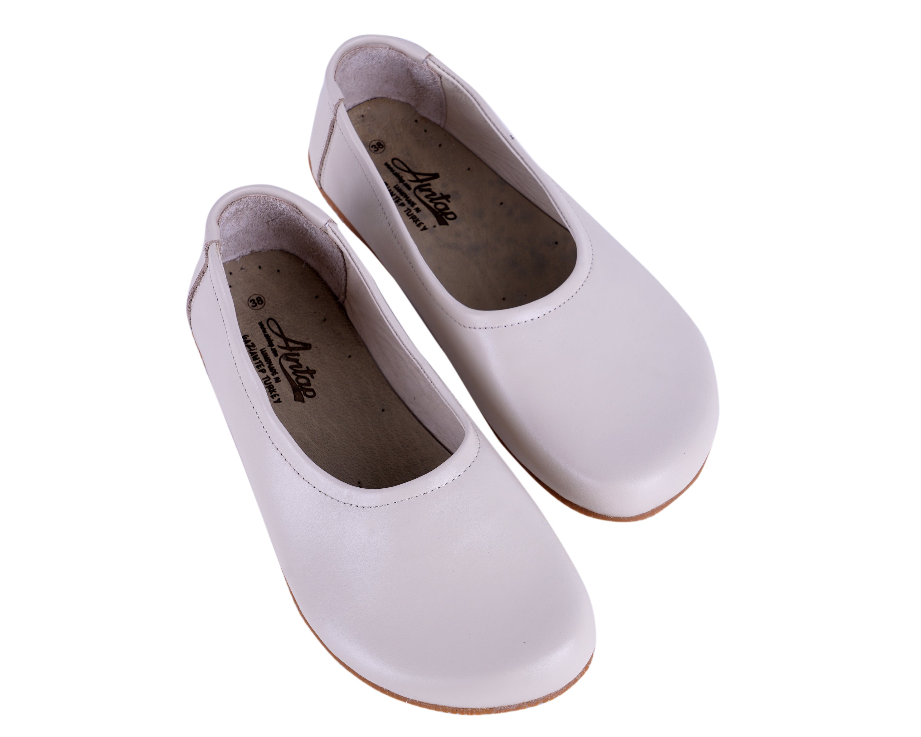 Cream Women Flat Ballets Wide Barefoot Smooth Leather Handmade 