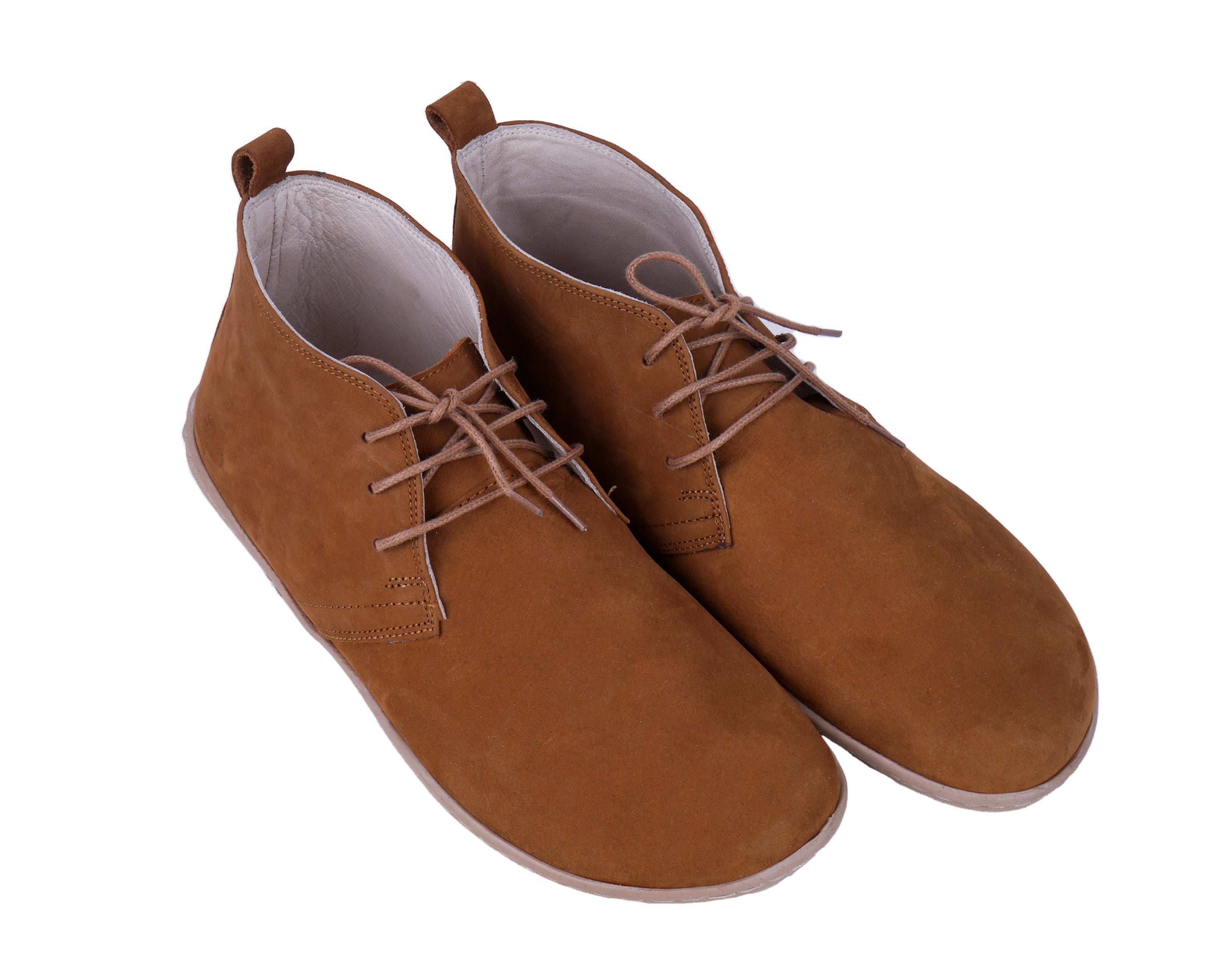Tan Ankle Boots Wide Barefoot Shoes Nubuck Leather Handmade Rubber Outsole 