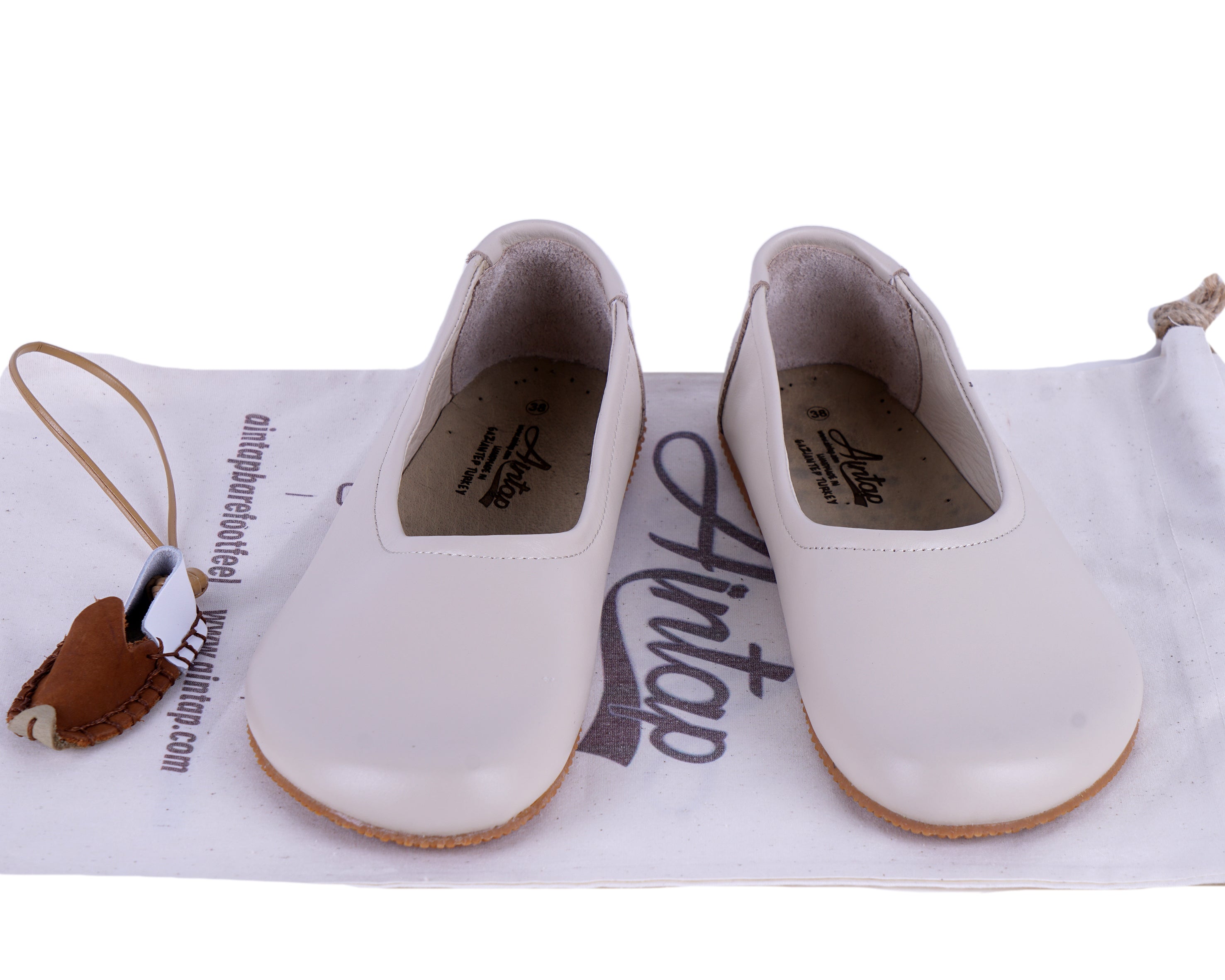 Cream Women Flat Ballets Wide Barefoot Smooth Leather Handmade 