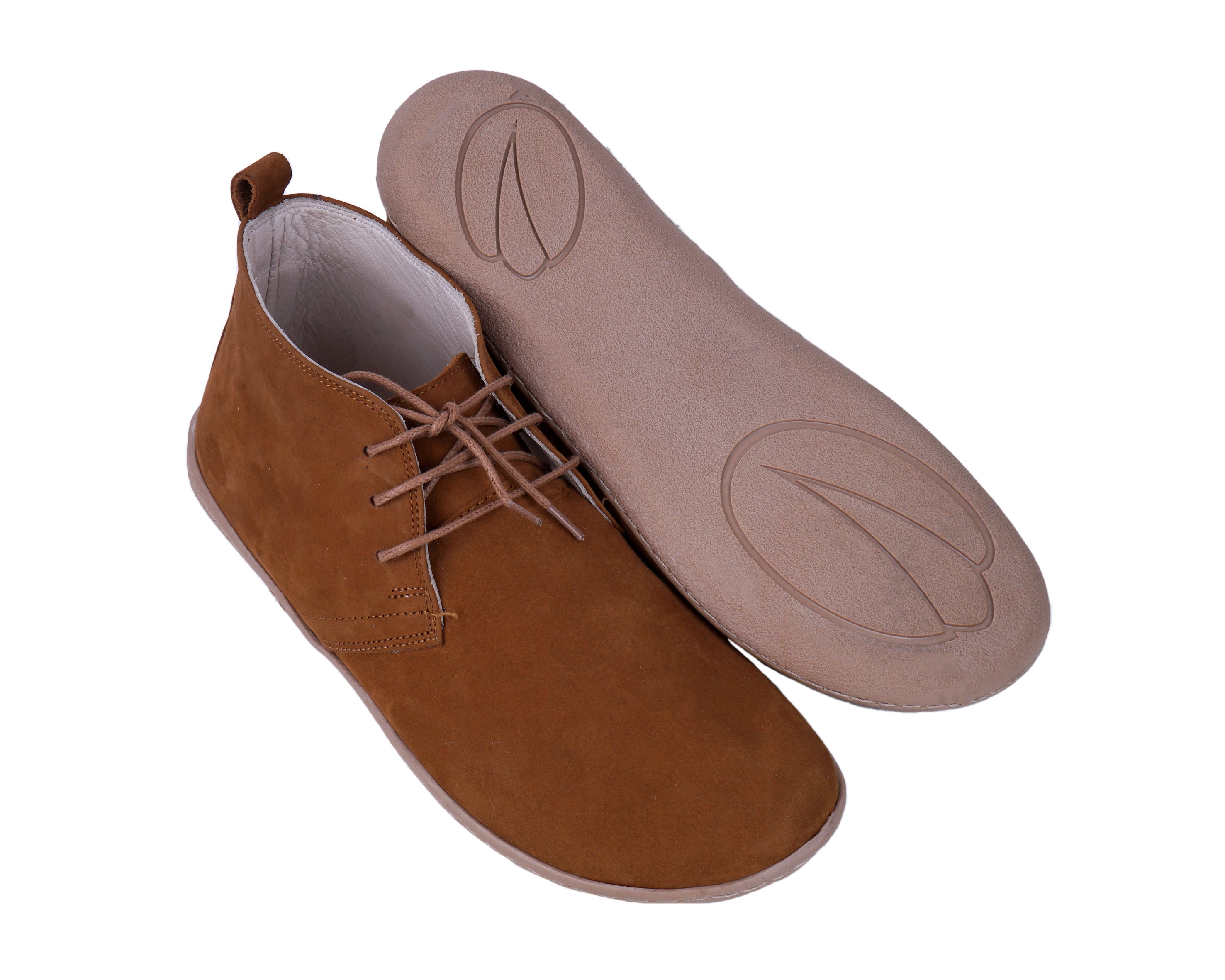 Tan Ankle Boots Wide Barefoot Shoes Nubuck Leather Handmade Rubber Outsole 