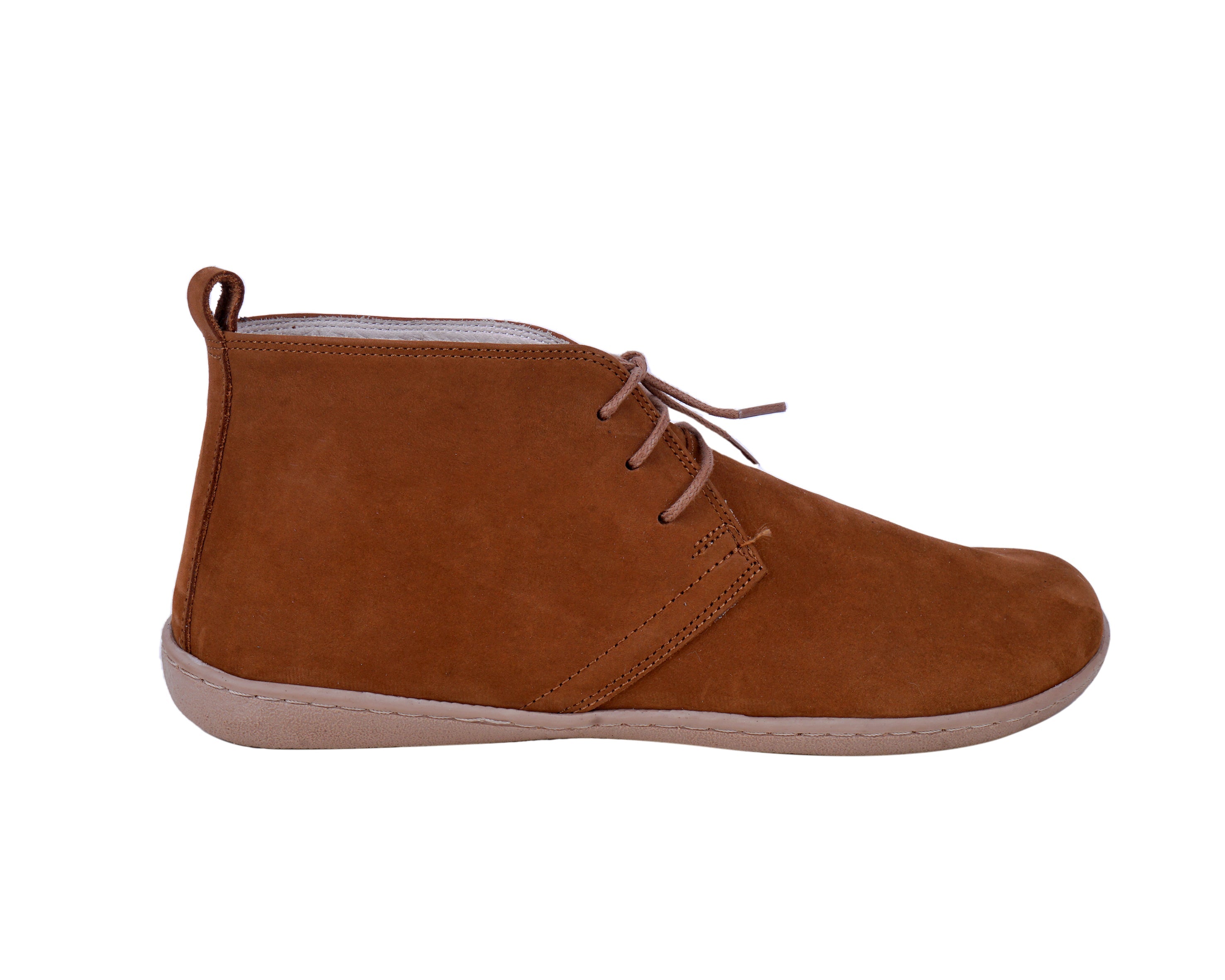 Tan Ankle Boots Wide Barefoot Shoes Nubuck Leather Handmade Rubber Outsole 