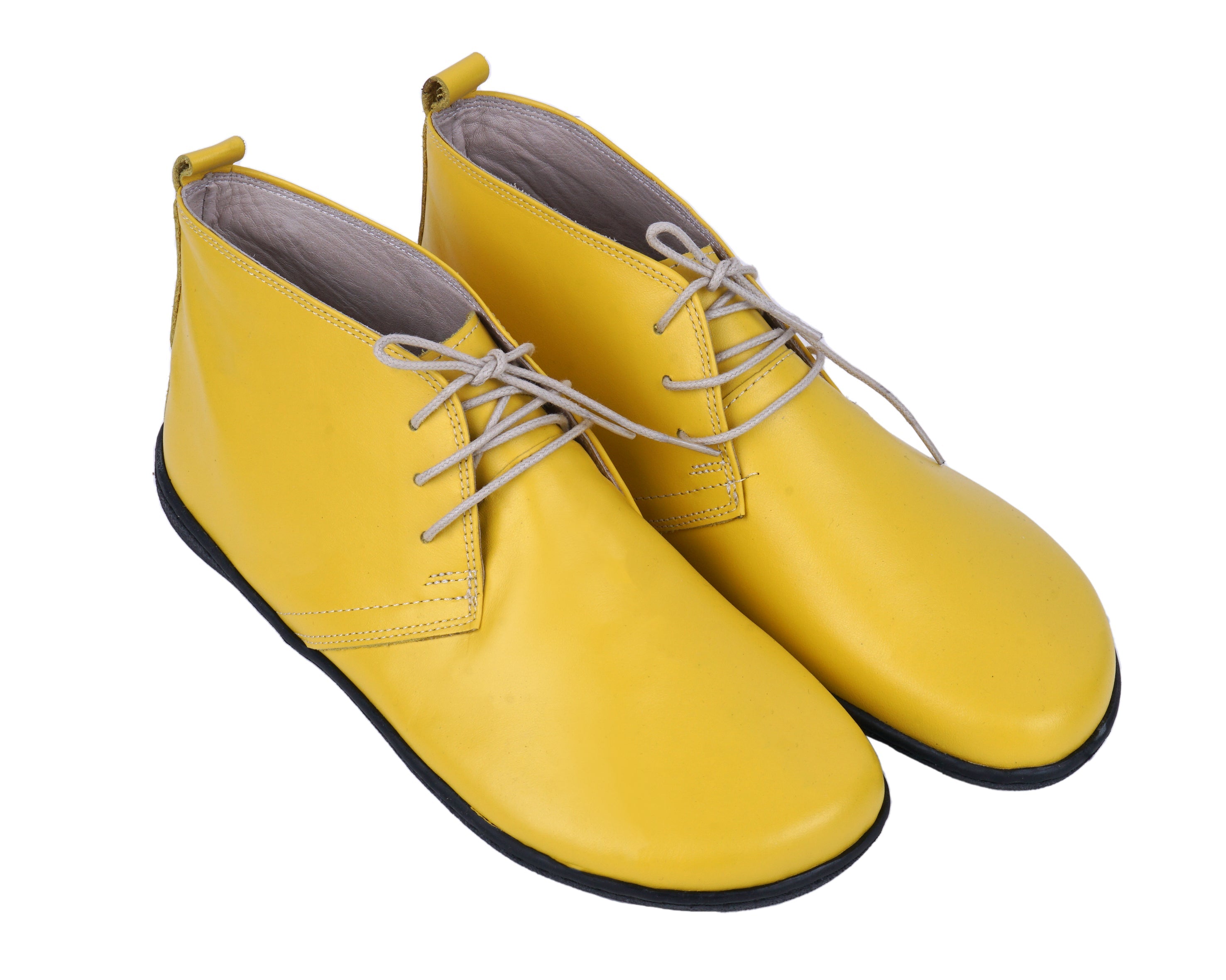Yellow Ankle Boots Wide Barefoot Shoes Smooth Leather Handmade 6mm Rubber Outsole 
