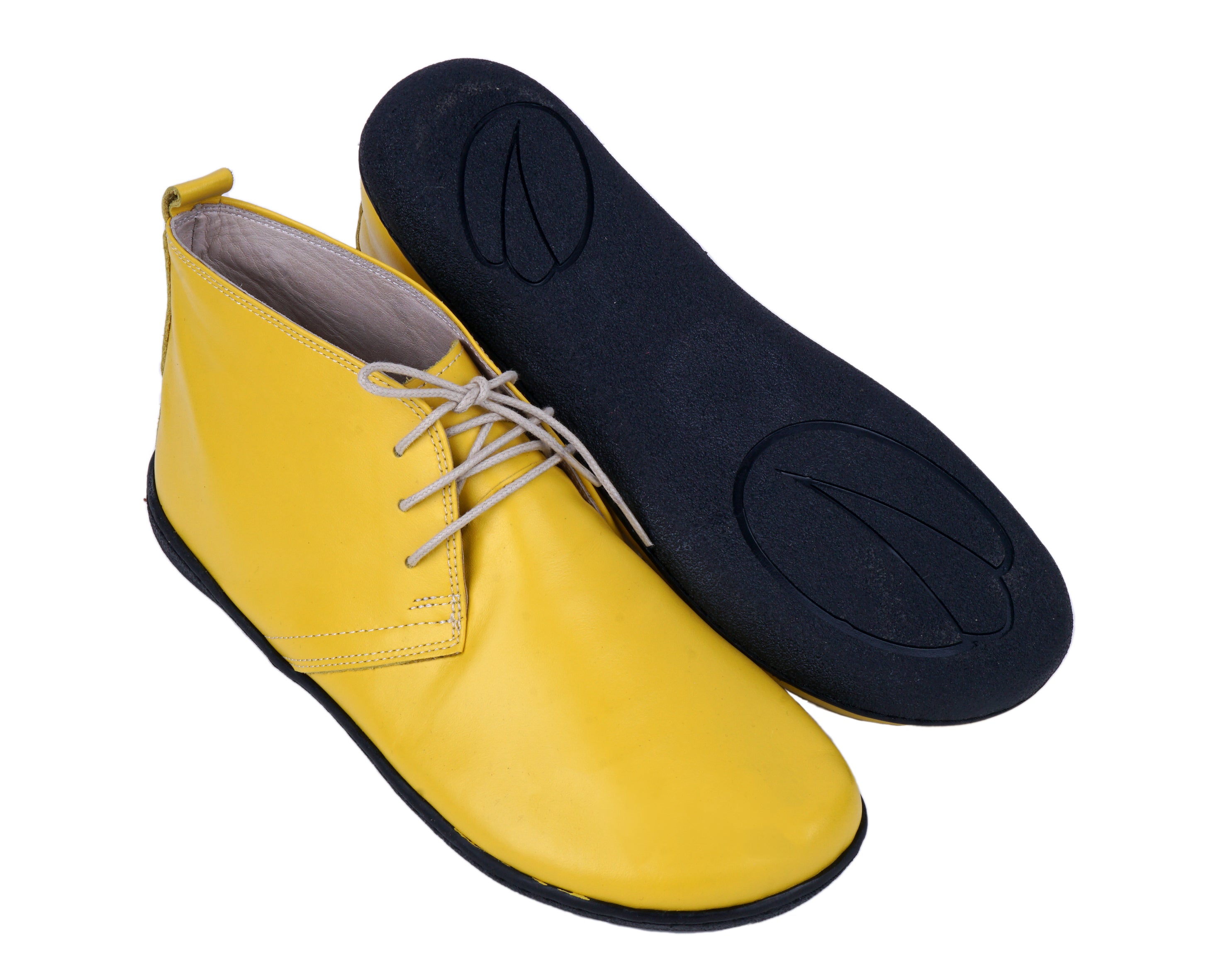 Yellow Ankle Boots Wide Barefoot Shoes Smooth Leather Handmade 6mm Rubber Outsole 