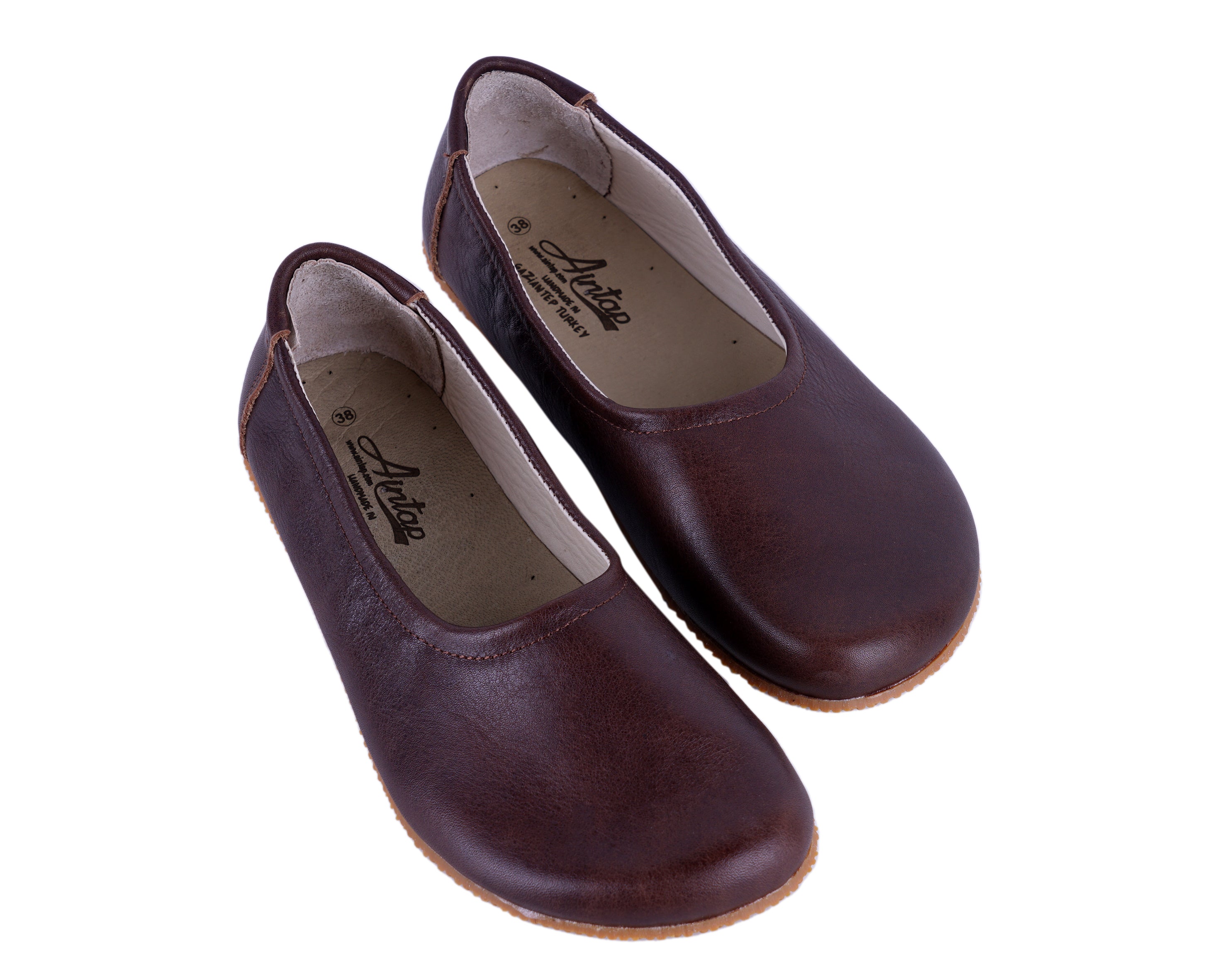 Dark Brown Women Flat Ballets Wide Barefoot Smooth Leather Handmade 
