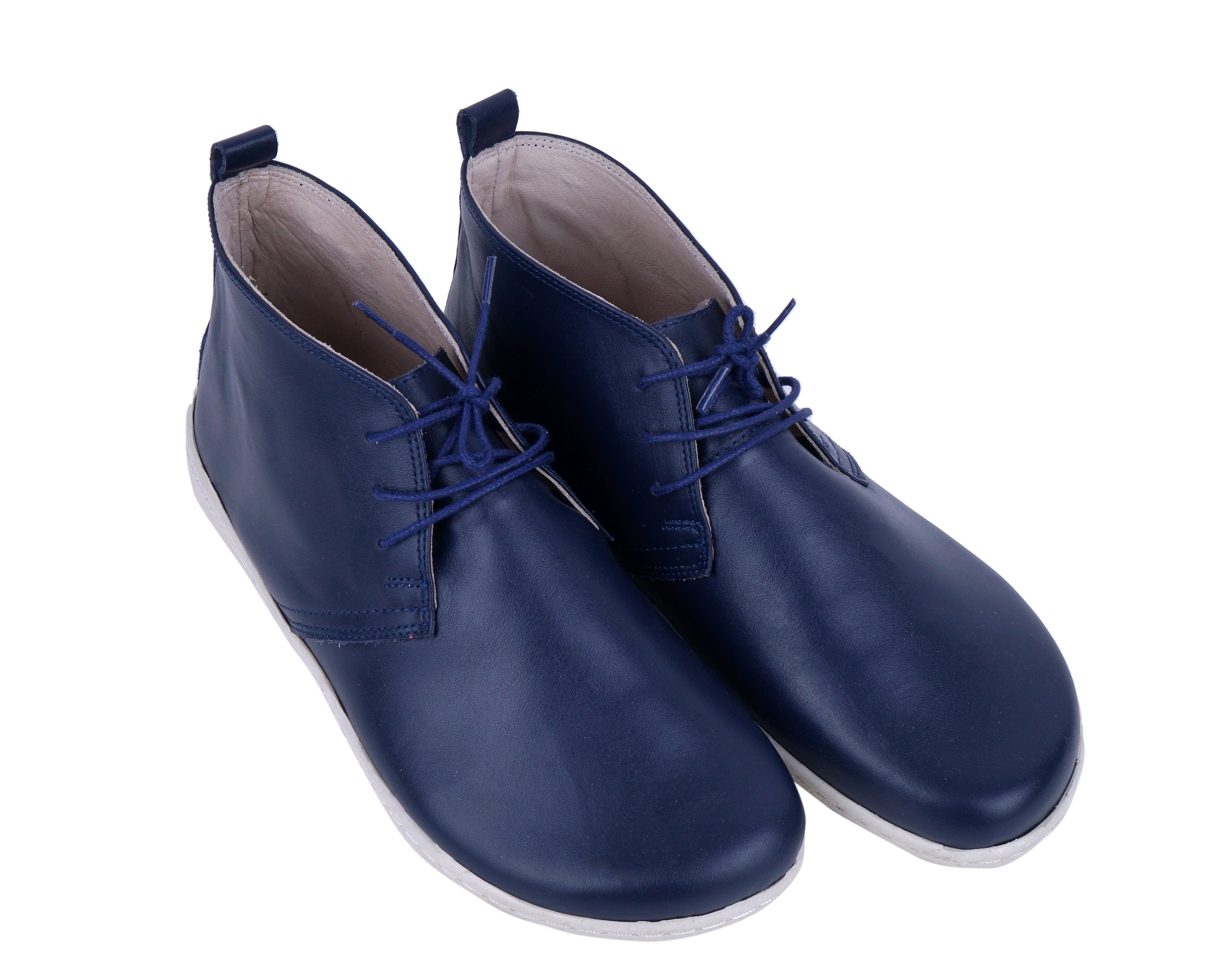 Navy Blue Ankle Boots Wide Barefoot Shoes Smooth Leather Handmade 6mm Rubber Outsole