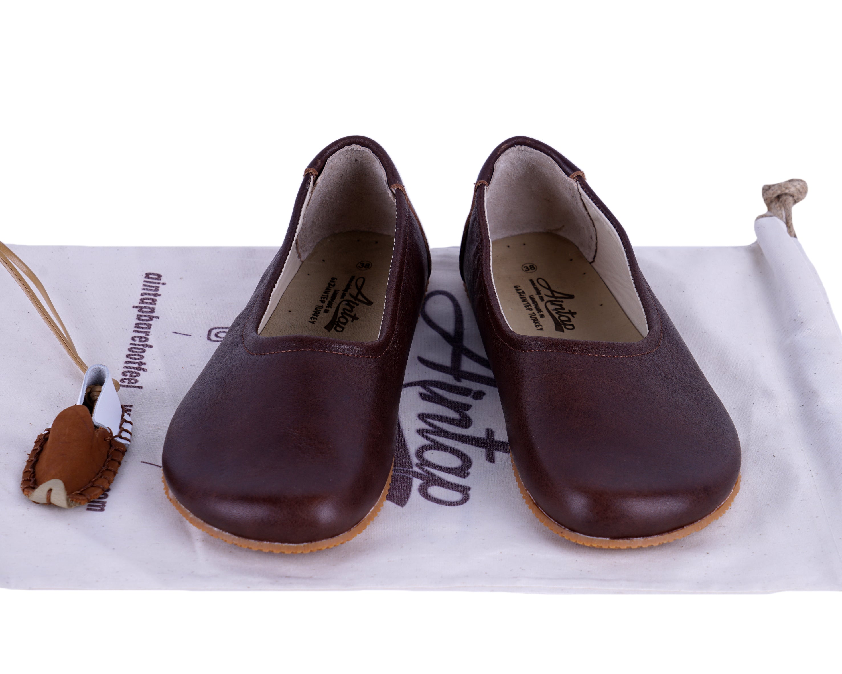 Dark Brown Women Flat Ballets Wide Barefoot Smooth Leather Handmade 