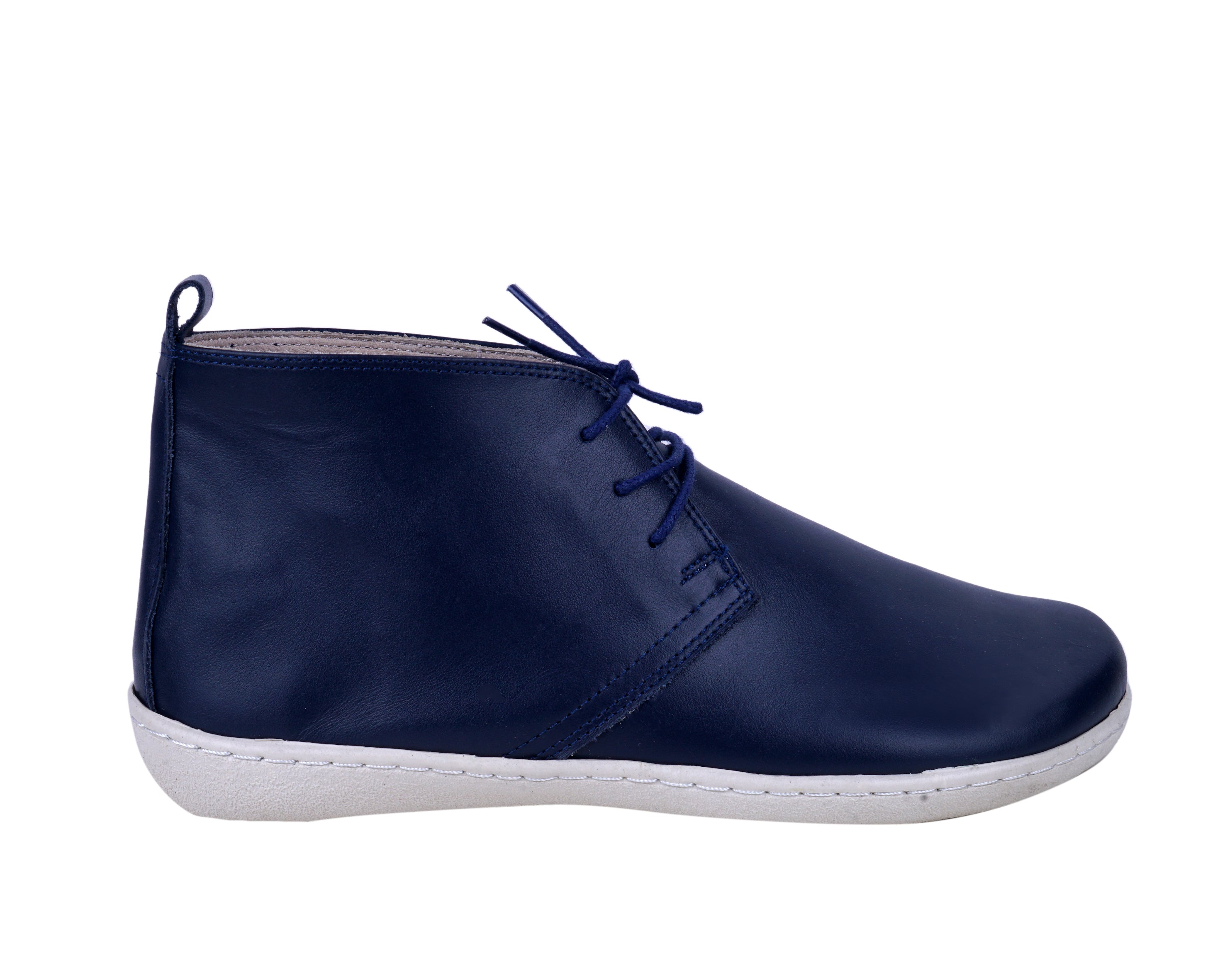 Navy Blue Ankle Boots Wide Barefoot Shoes Smooth Leather Handmade 6mm Rubber Outsole 