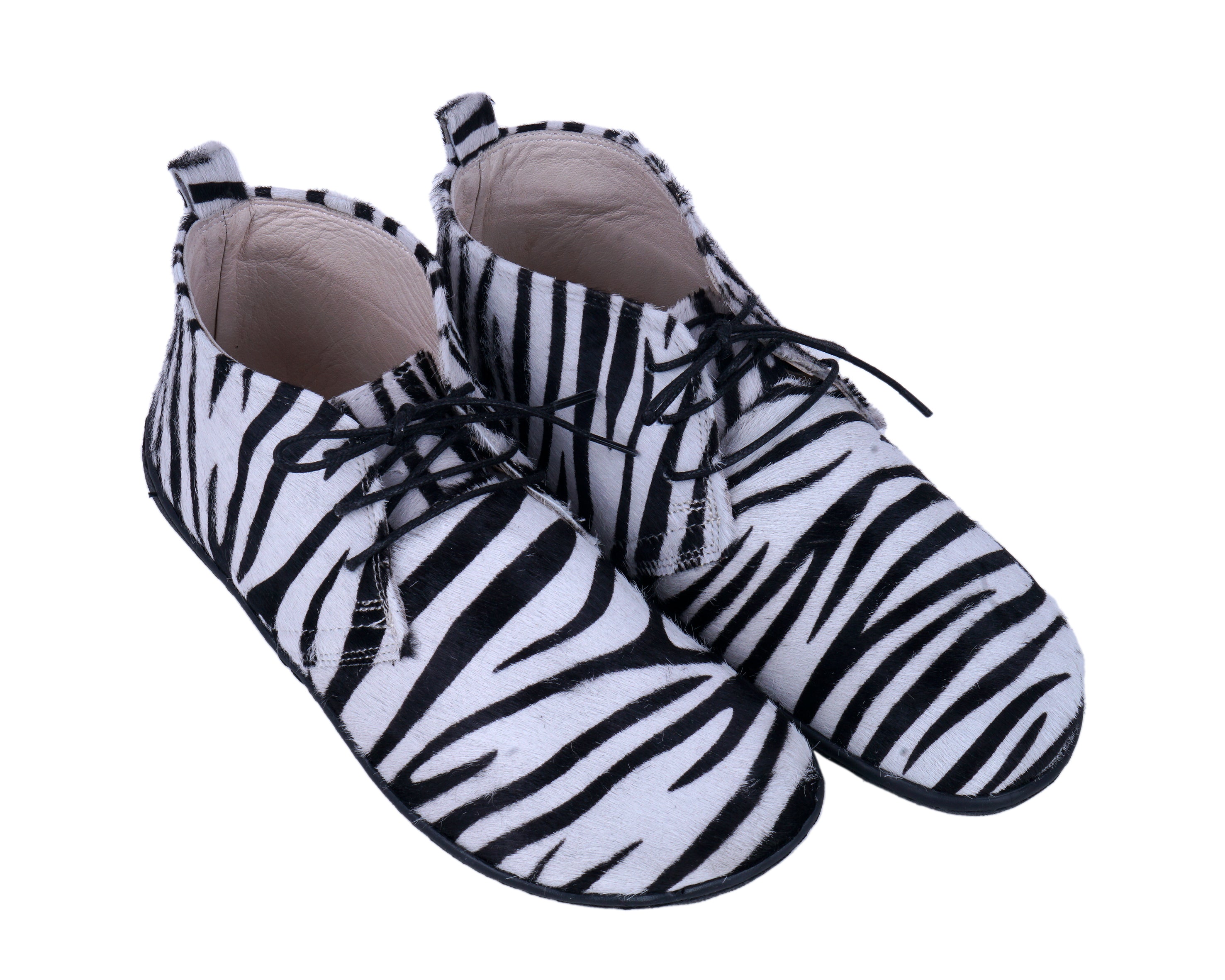 Zebra Ankle Boots Wide Barefoot Shoes Smooth Leather Handmade 6mm Rubber Outsole