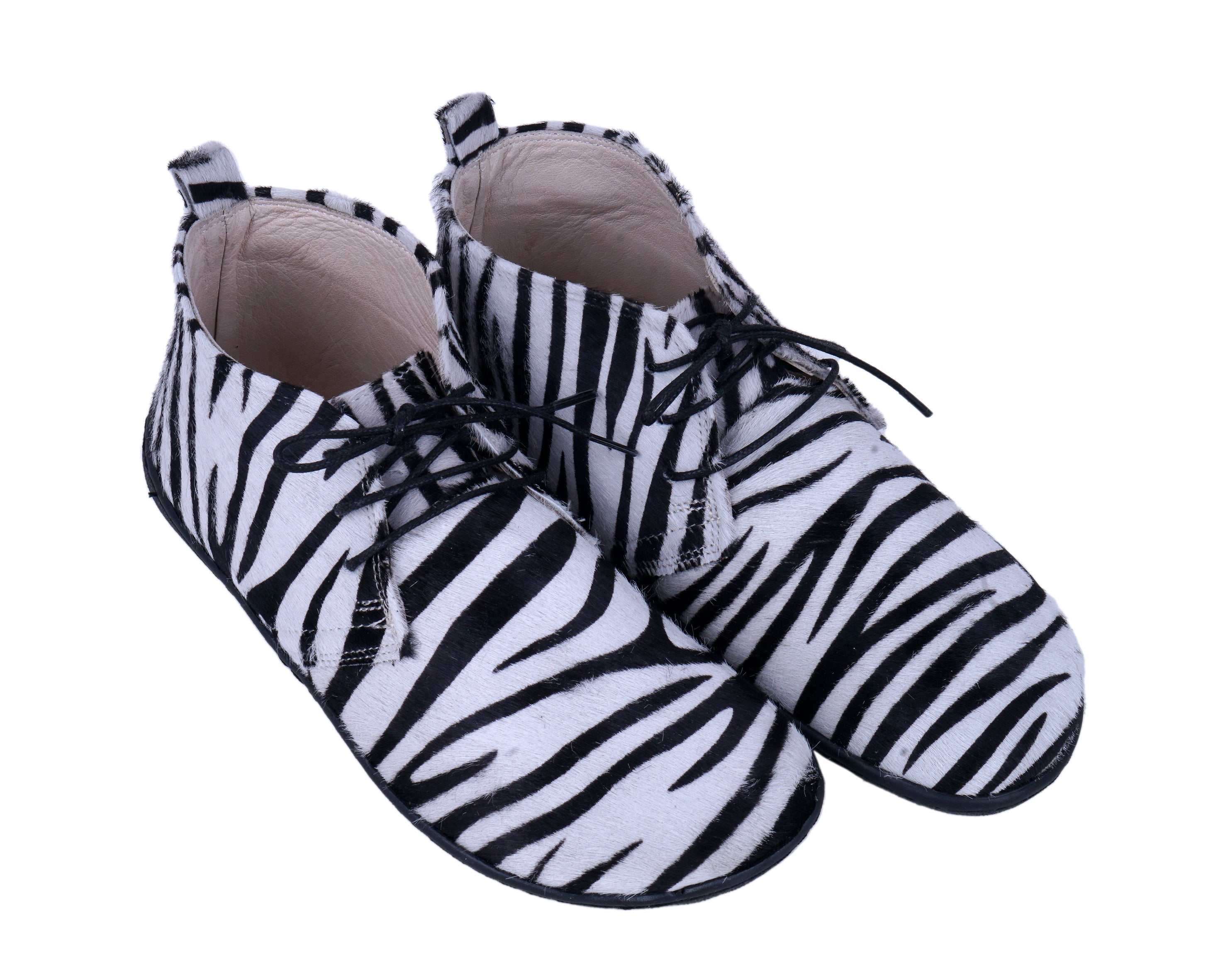 Zebra Ankle Boots Wide Barefoot Shoes Smooth Leather Handmade 6mm Rubber Outsole 