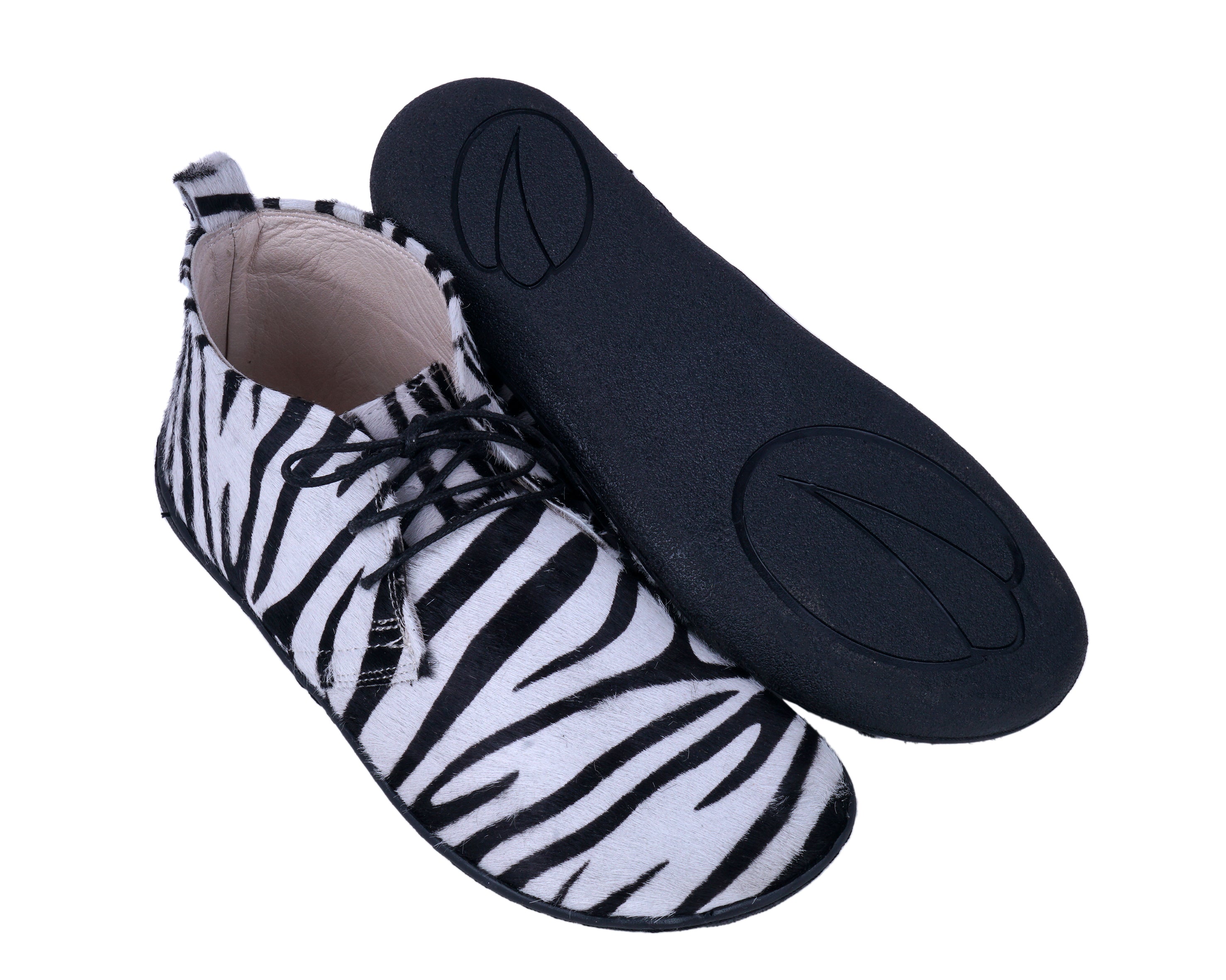 Zebra Ankle Boots Wide Barefoot Shoes Smooth Leather Handmade 6mm Rubber Outsole