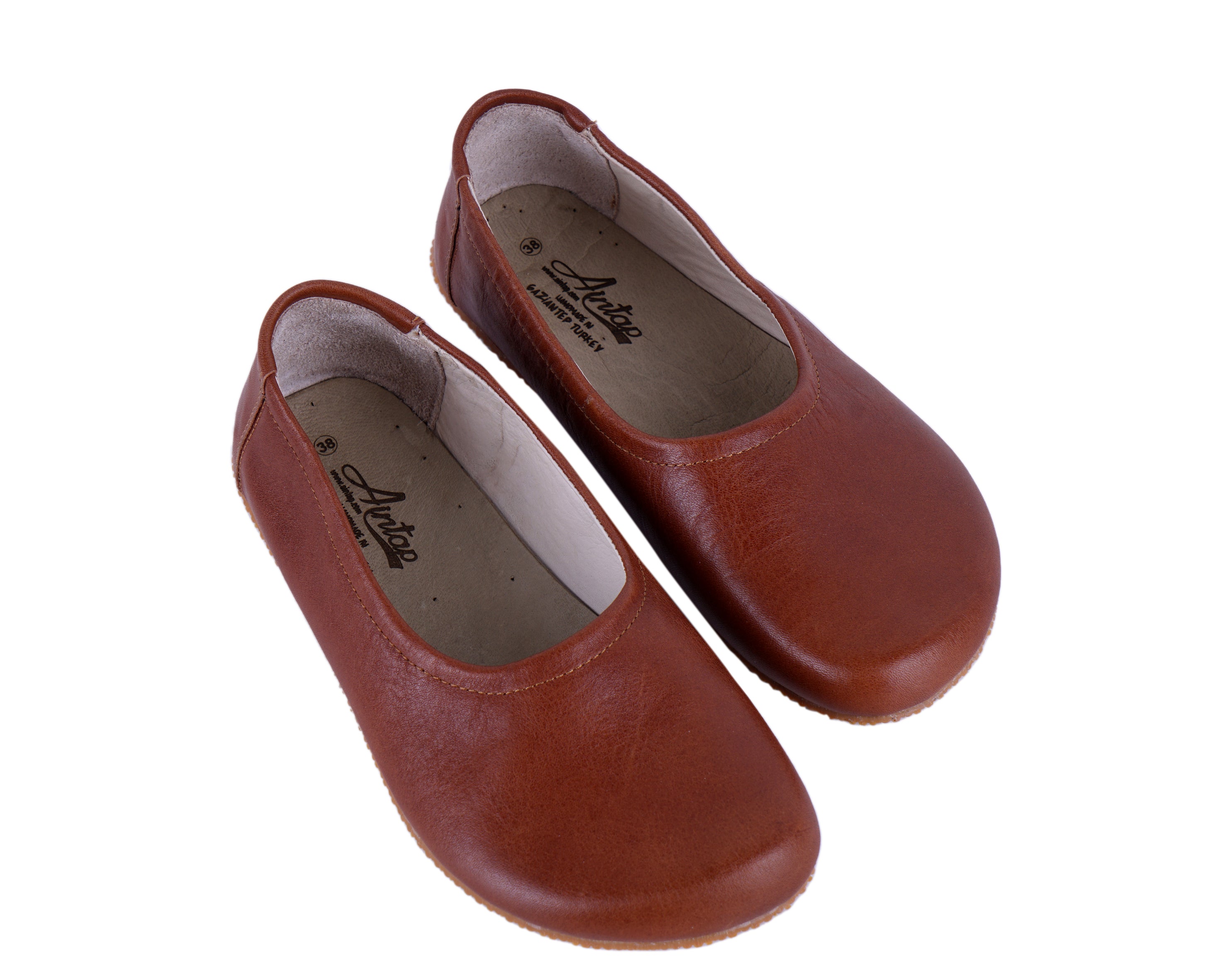 Brown Women Flat Ballets Wide Barefoot Smooth Leather Handmade 