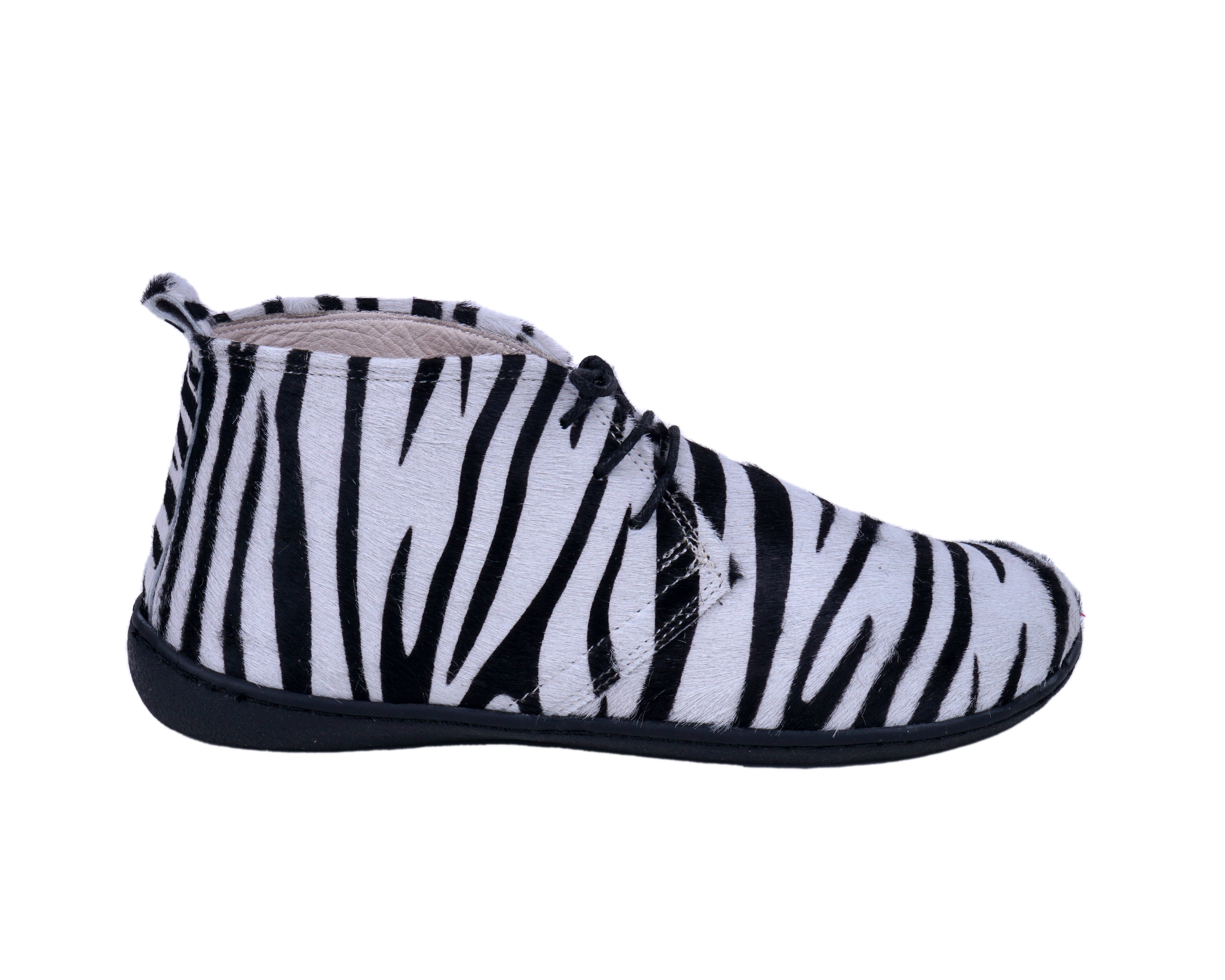 Zebra Ankle Boots Wide Barefoot Shoes Smooth Leather Handmade 6mm Rubber Outsole