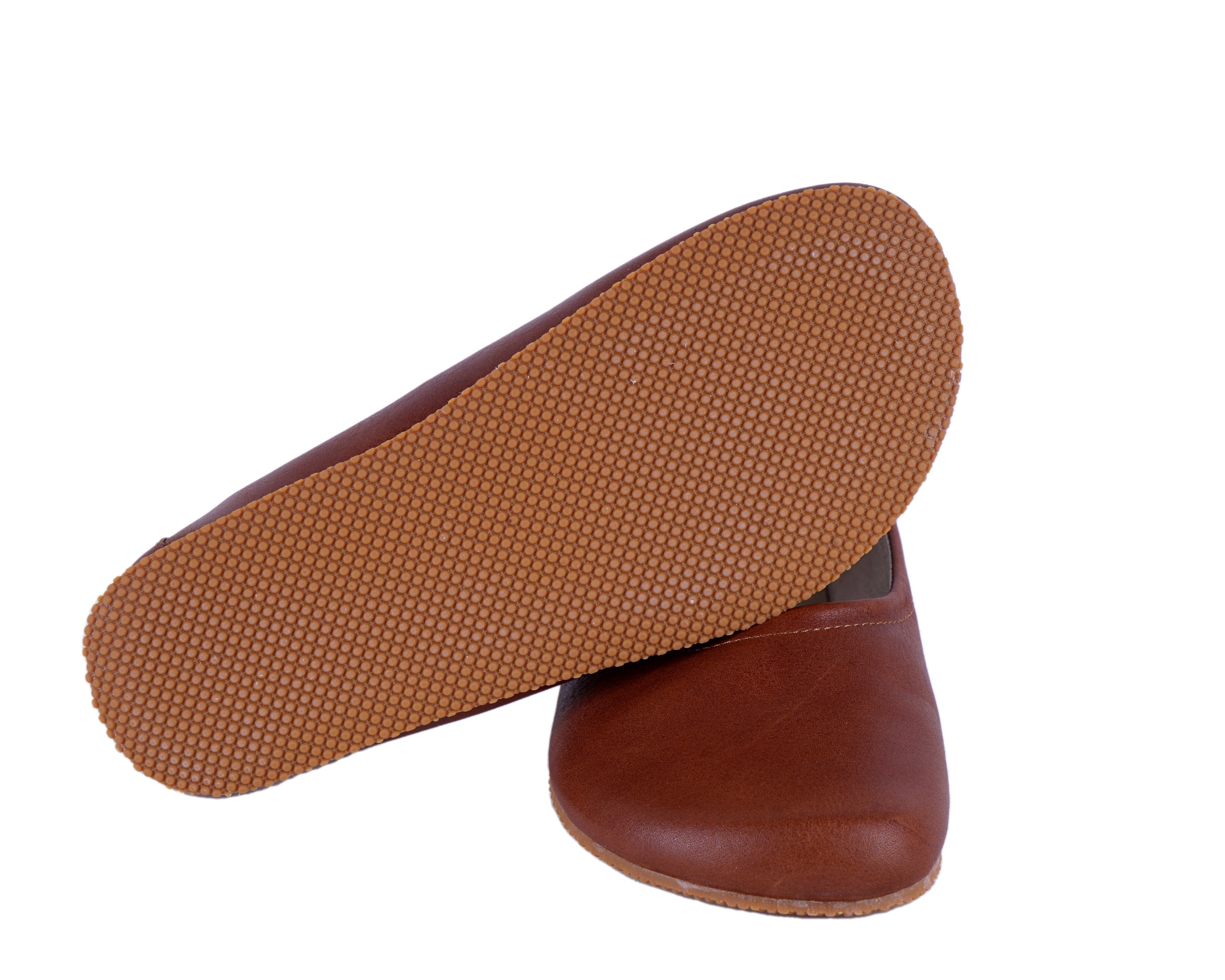 Brown Women Flat Ballets Wide Barefoot Smooth Leather Handmade 