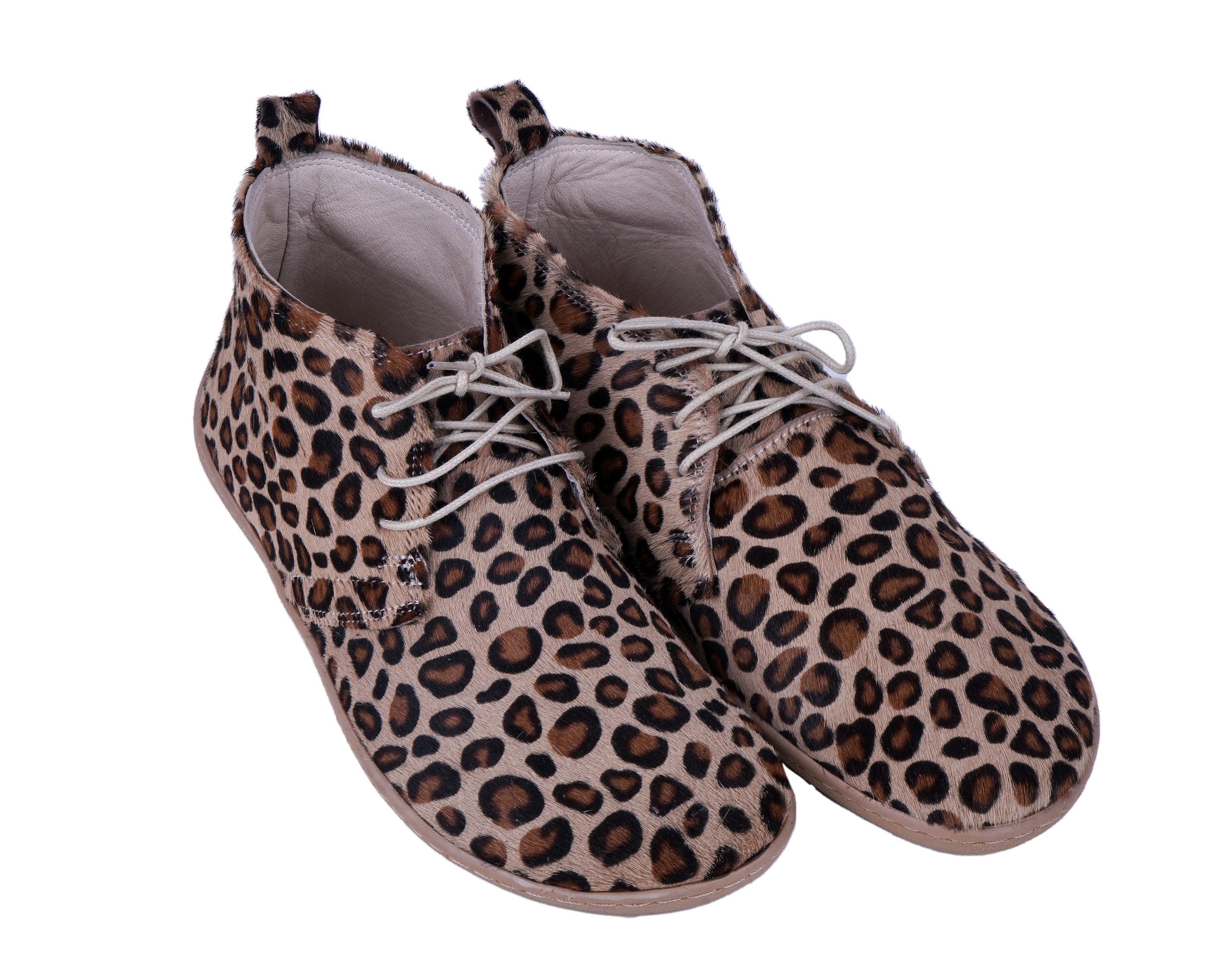 Leopard Ankle Boots Wide Barefoot Shoes Smooth Leather Handmade 6mm Rubber Outsole