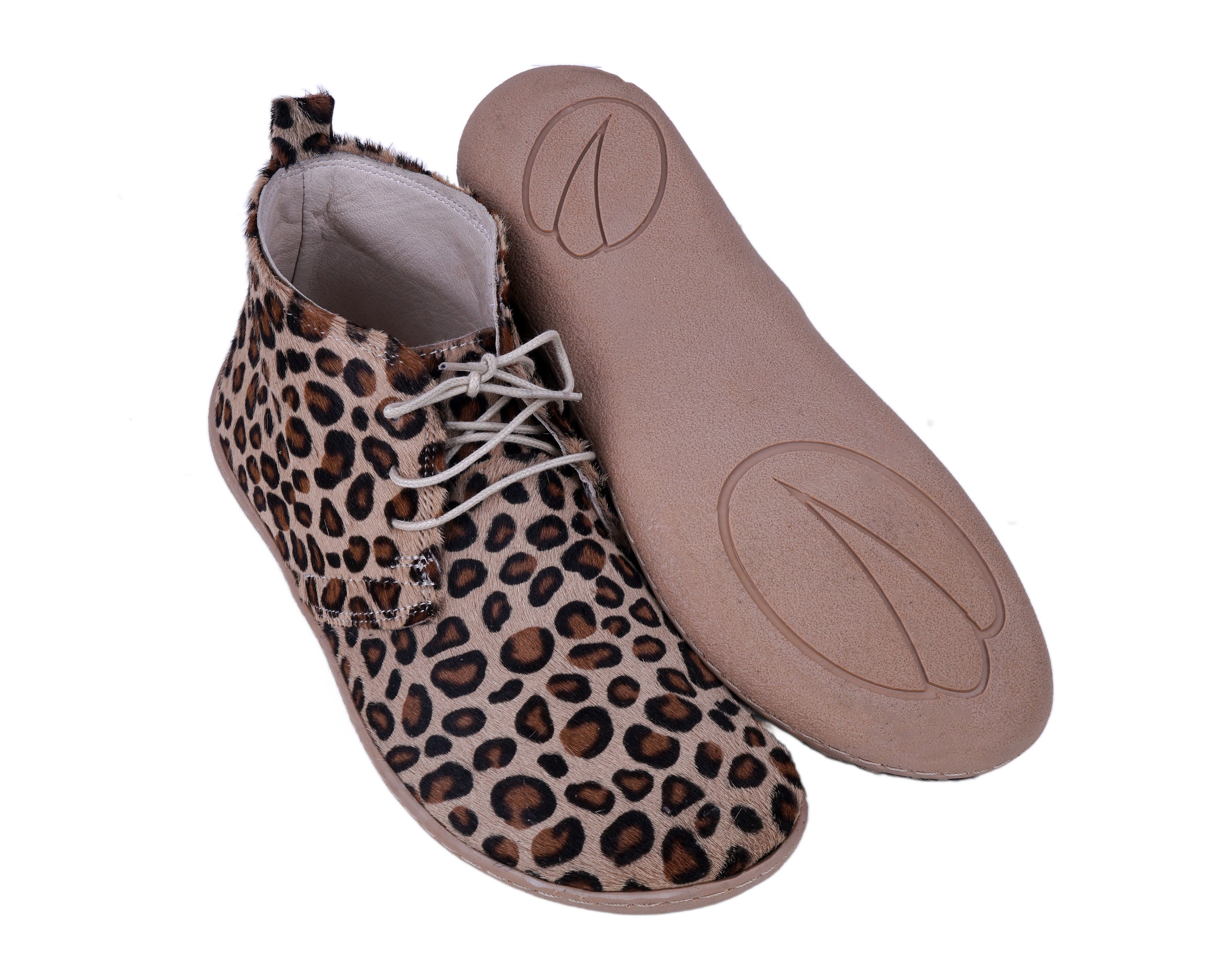 Leopard Ankle Boots Wide Barefoot Shoes Smooth Leather Handmade 6mm Rubber Outsole 