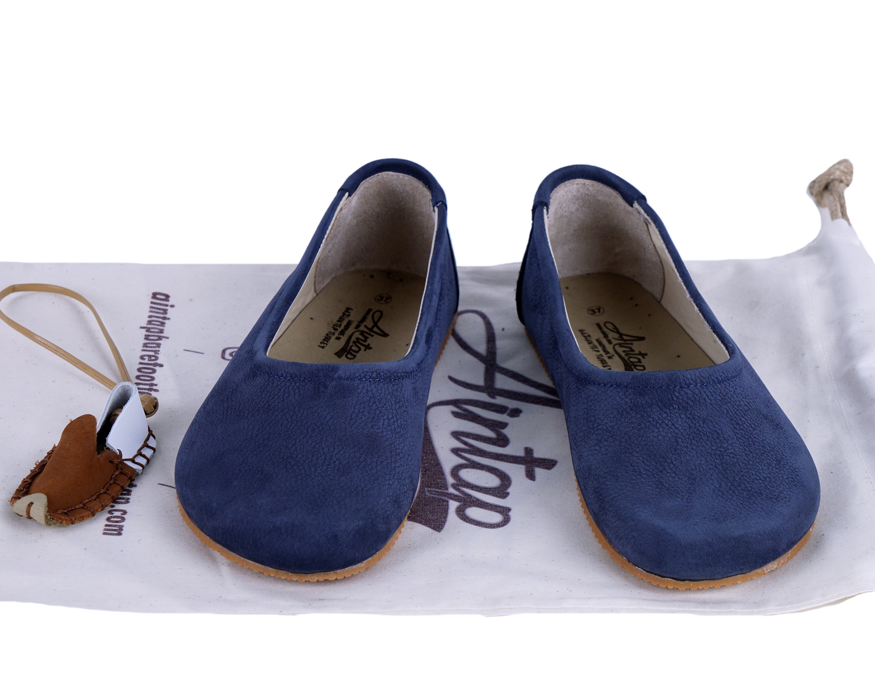 Navy Blue Women Flat Ballets Wide Barefoot Nubuck Leather Handmade 