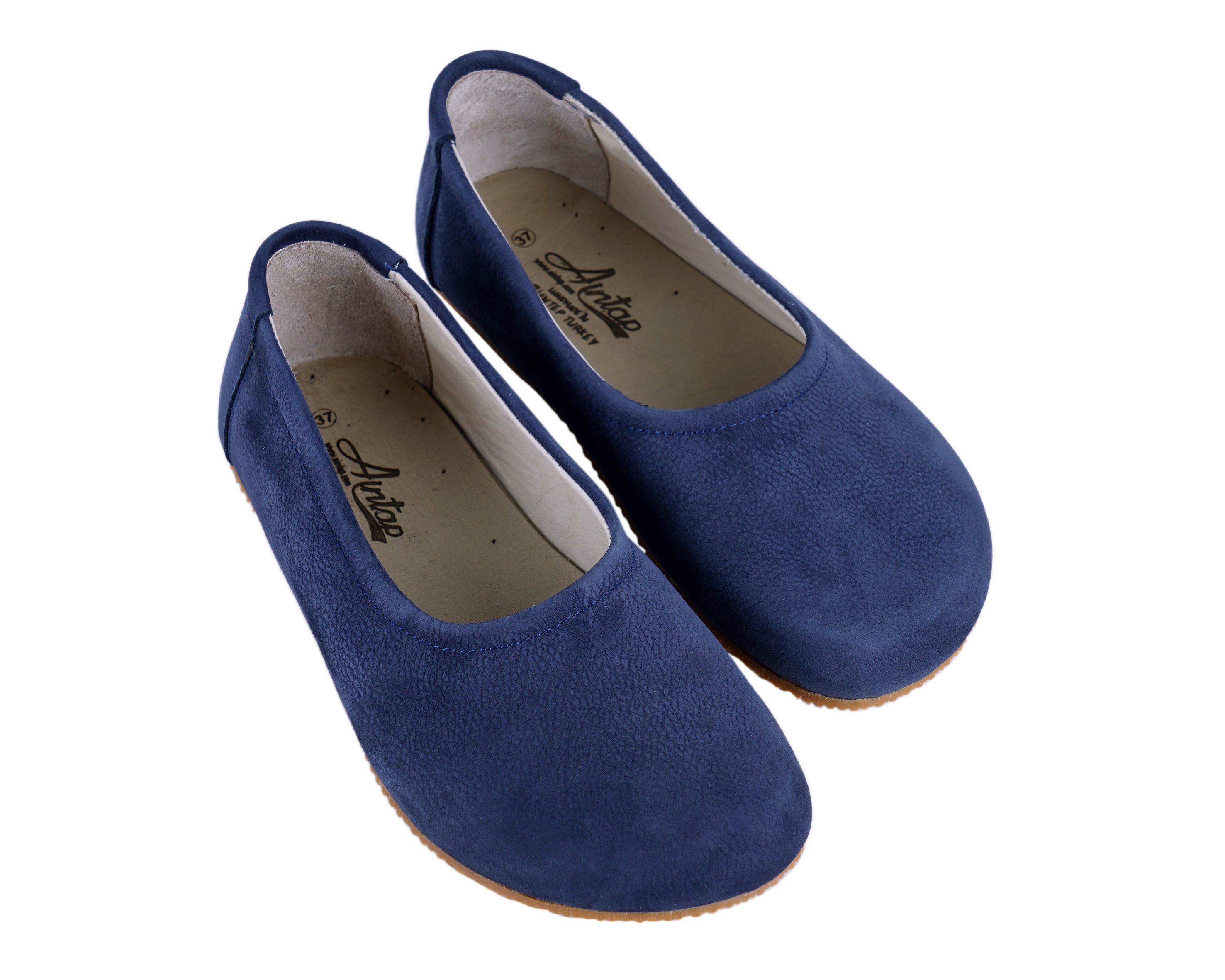 Navy Blue Women Flat Ballets Wide Barefoot Nubuck Leather Handmade