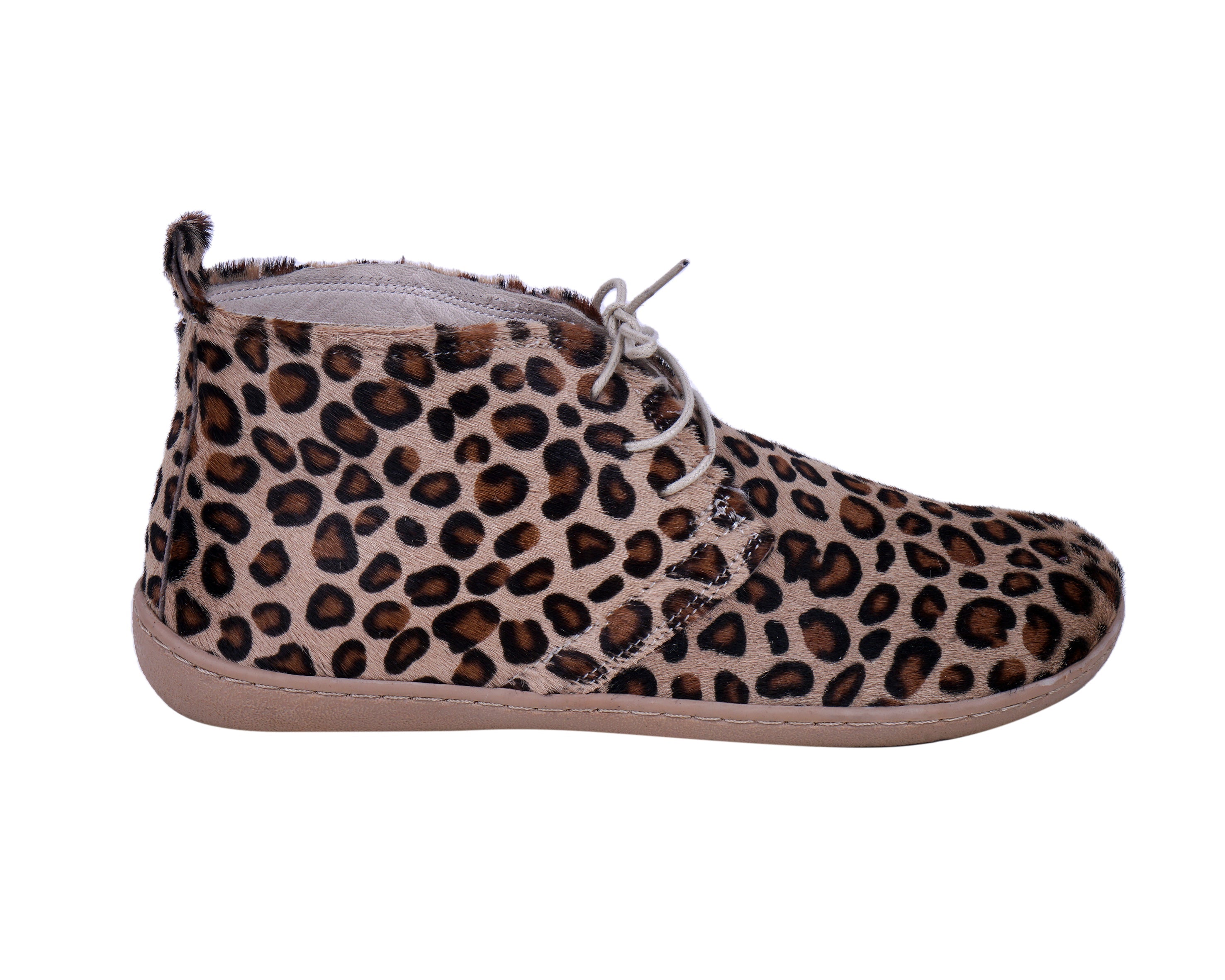 Leopard Ankle Boots Wide Barefoot Shoes Smooth Leather Handmade 6mm Rubber Outsole 