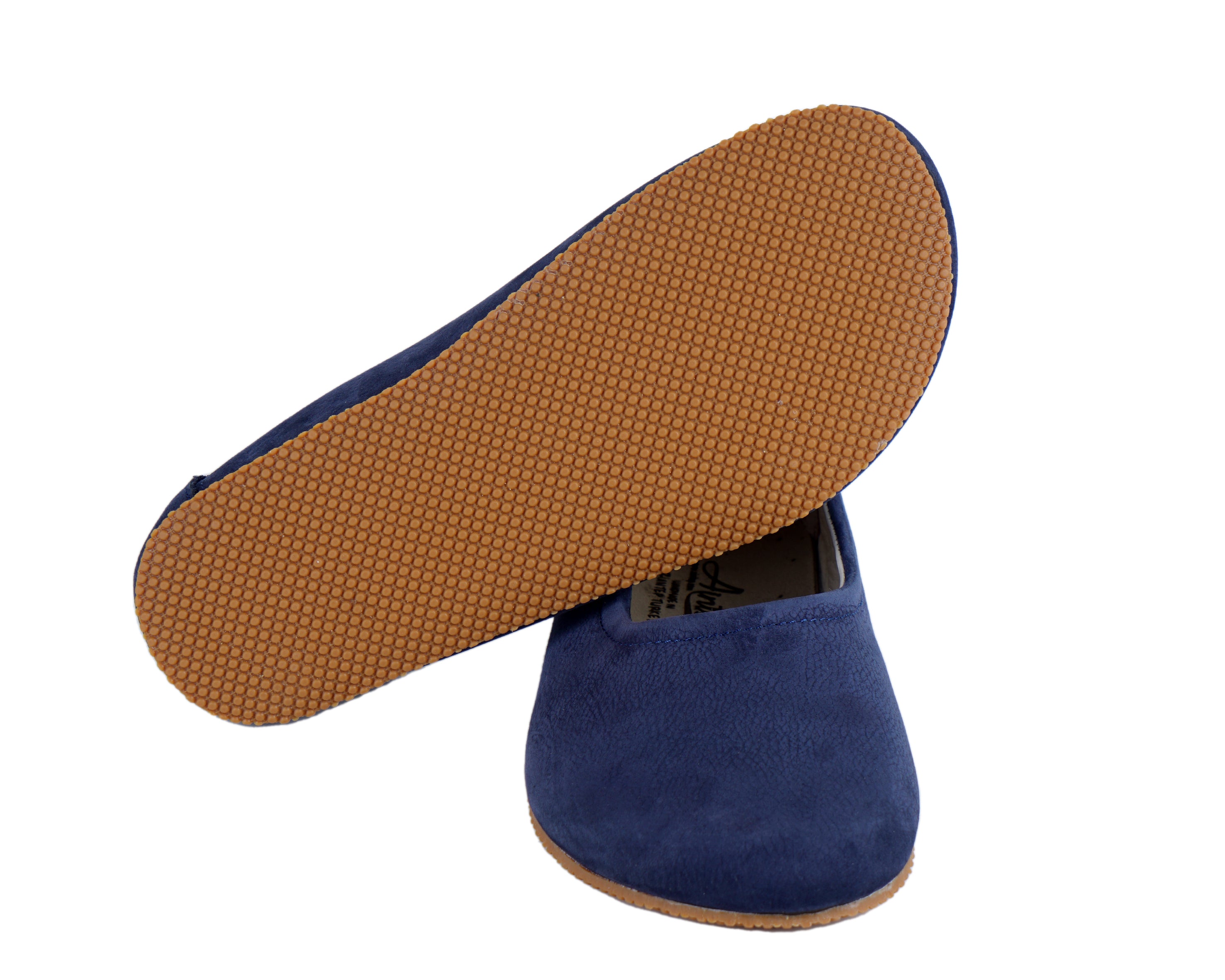 Navy Blue Women Flat Ballets Wide Barefoot Nubuck Leather Handmade