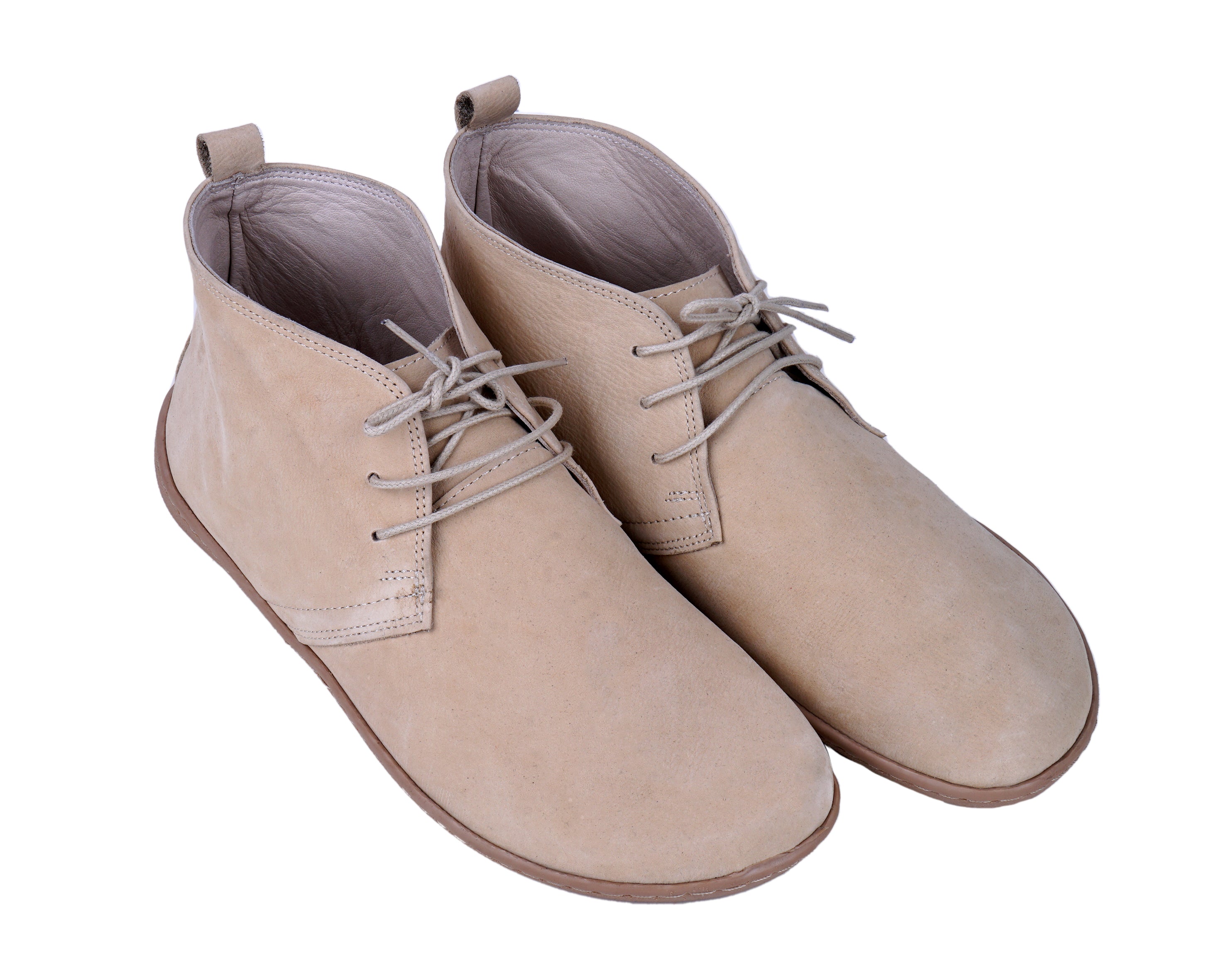 Cream Ankle Boots Wide Barefoot Shoes Nubuck Leather Handmade Rubber Outsole 
