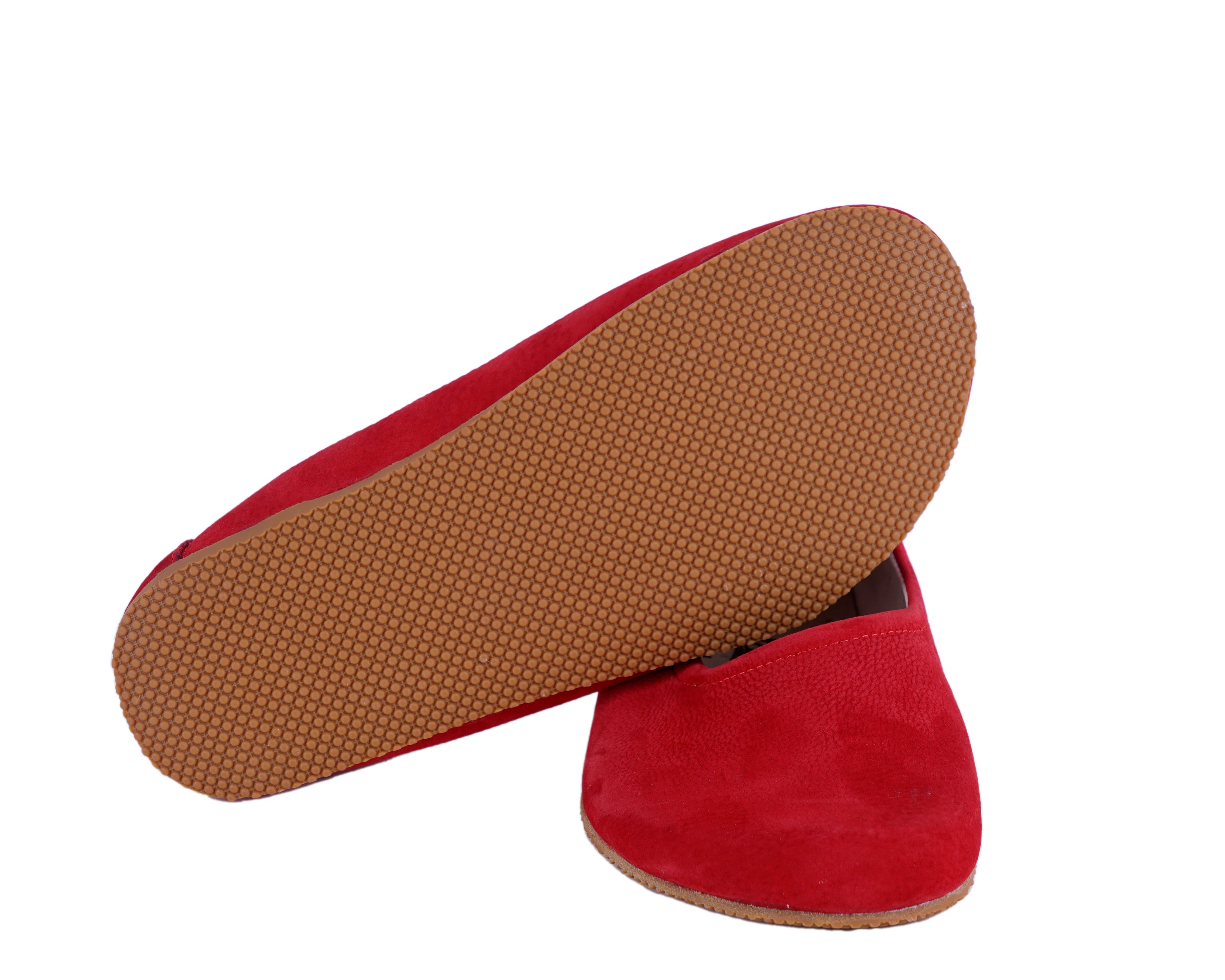 Red Women Flat Ballets Wide Barefoot Nubuck Leather Handmade