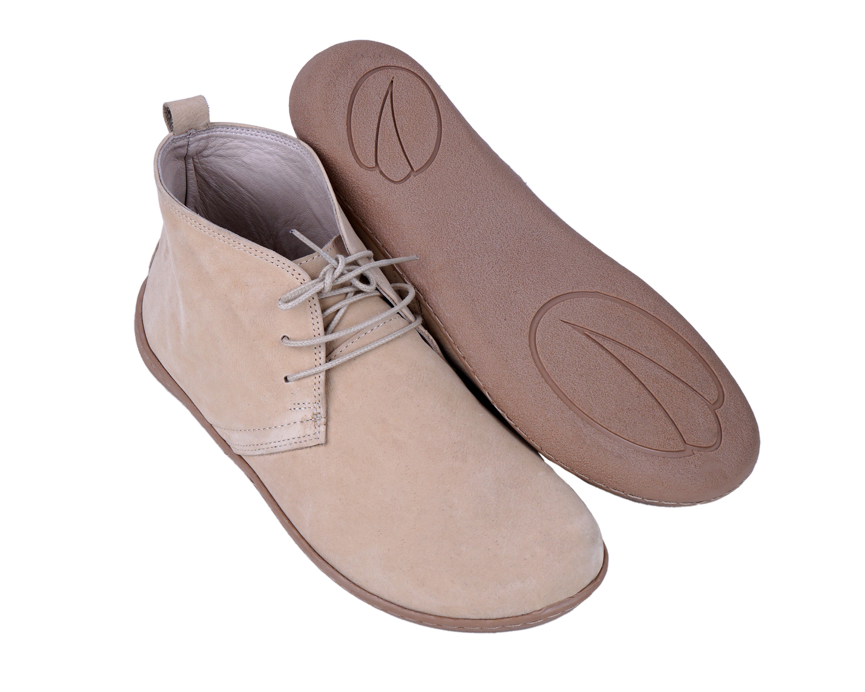 Cream Ankle Boots Wide Barefoot Shoes Nubuck Leather Handmade Rubber Outsole 