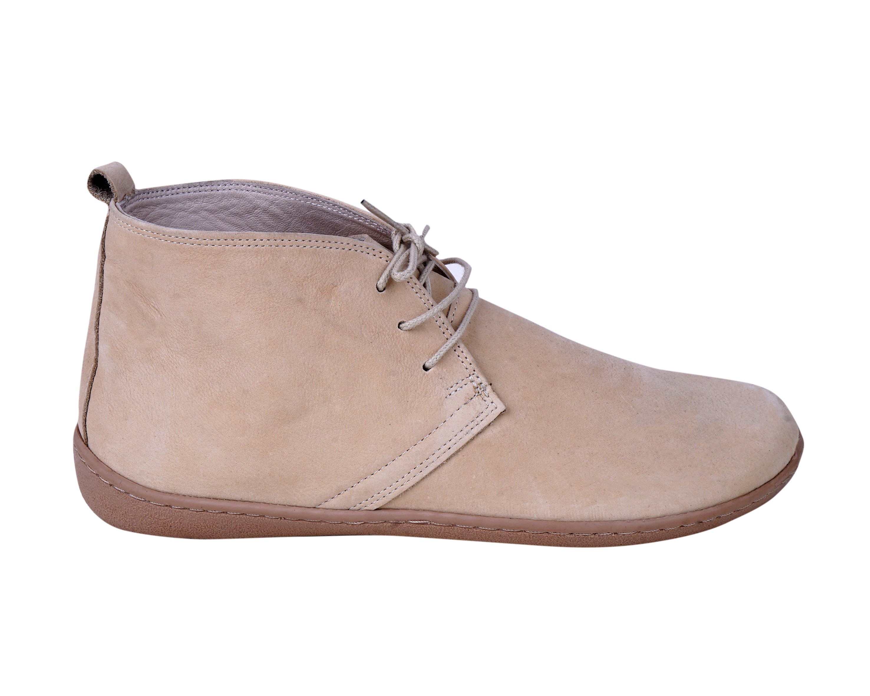 Cream Ankle Boots Wide Barefoot Shoes Nubuck Leather Handmade Rubber Outsole 
