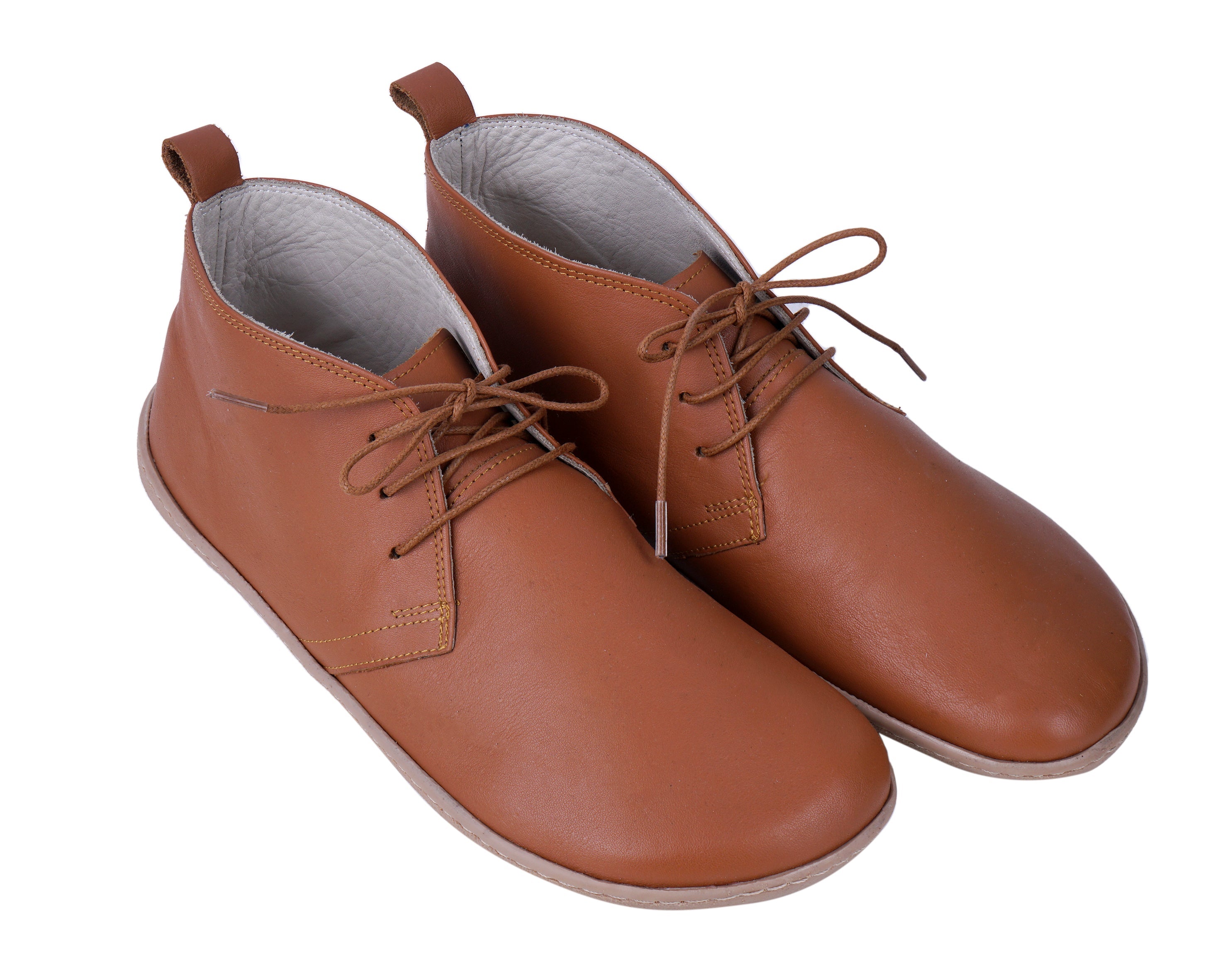 Tan Ankle Boots Wide Barefoot Shoes Smooth Leather Handmade 6mm Rubber Outsole 