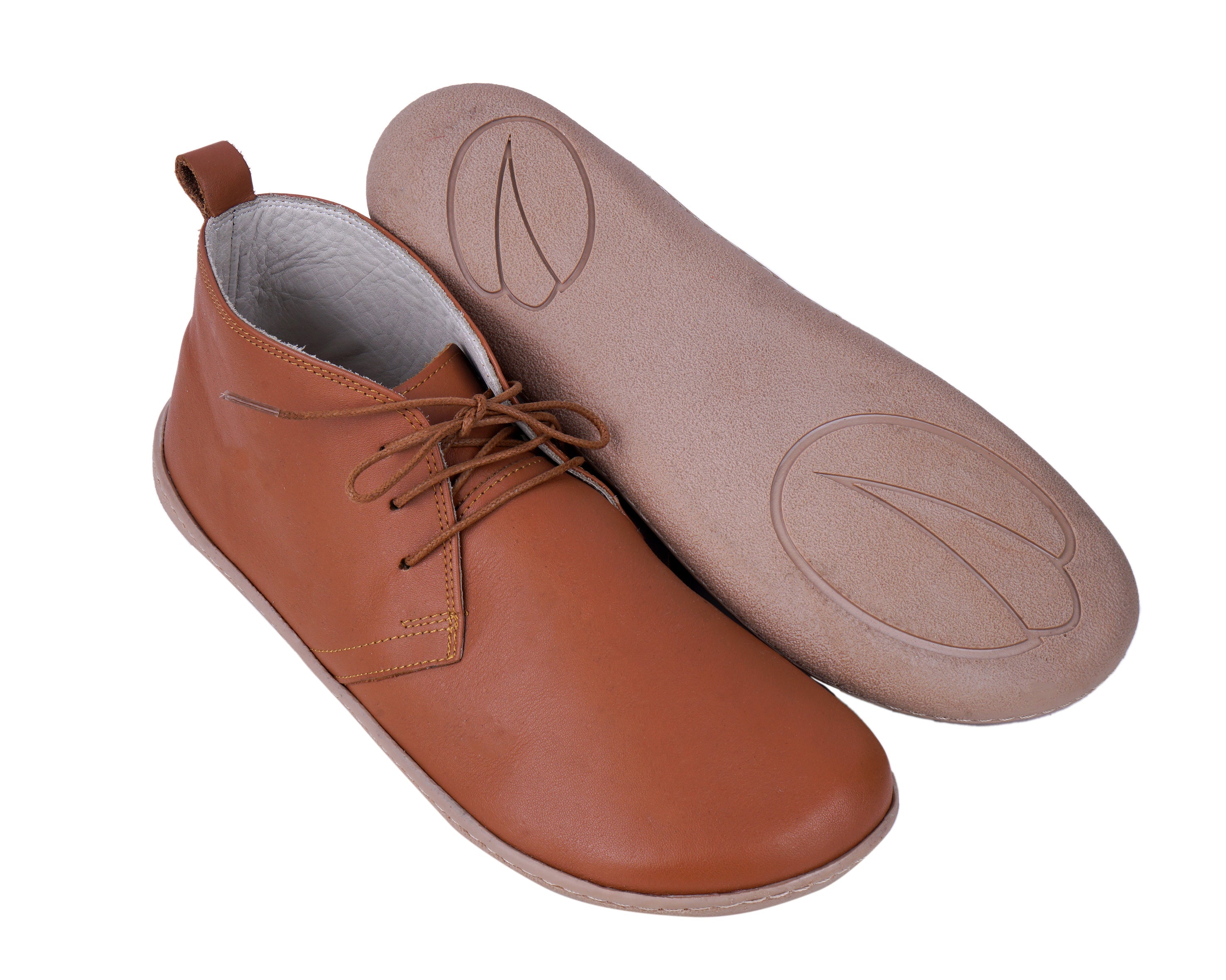 Tan Ankle Boots Wide Barefoot Shoes Smooth Leather Handmade 6mm Rubber Outsole 