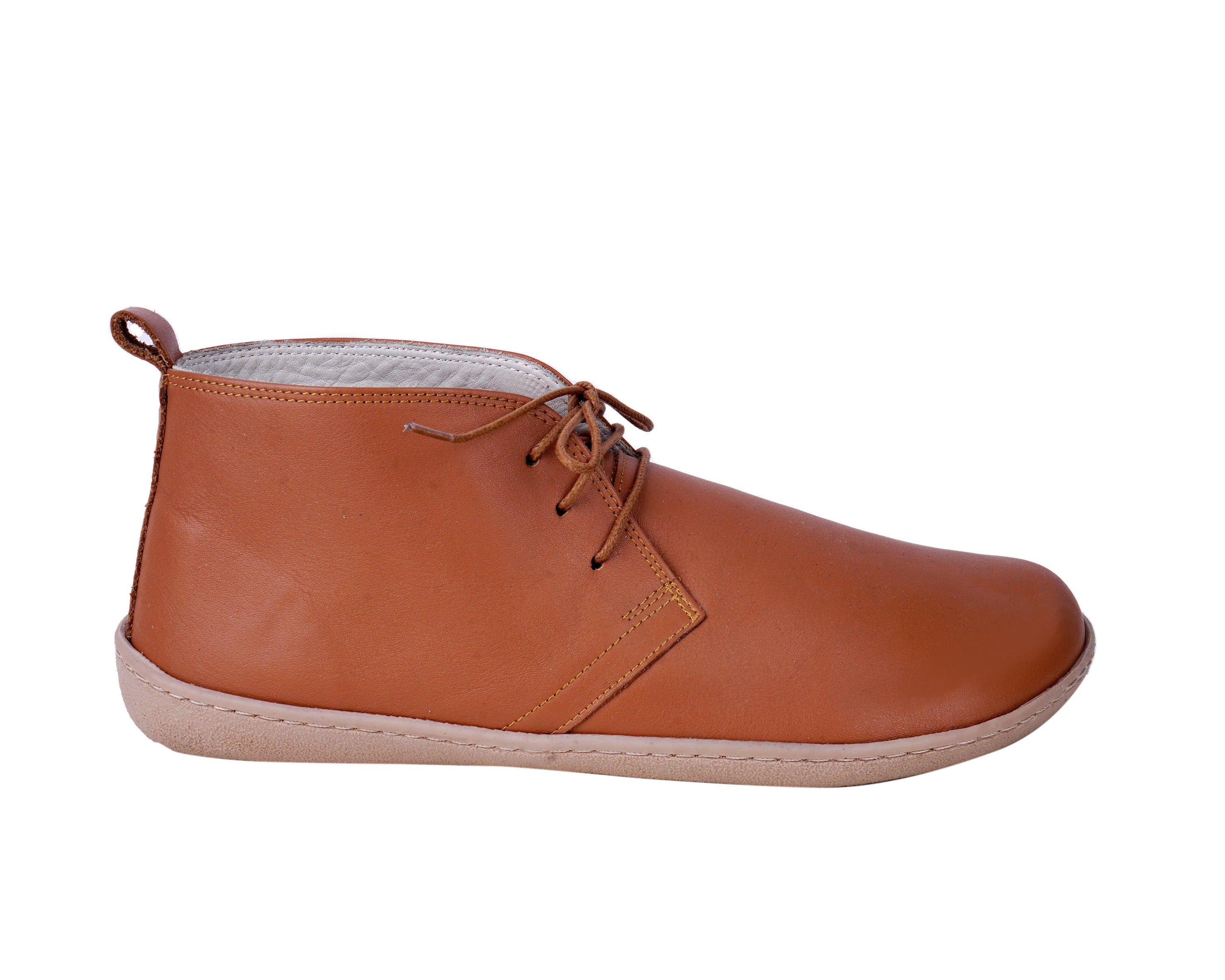 Tan Ankle Boots Wide Barefoot Shoes Smooth Leather Handmade 6mm Rubber Outsole 