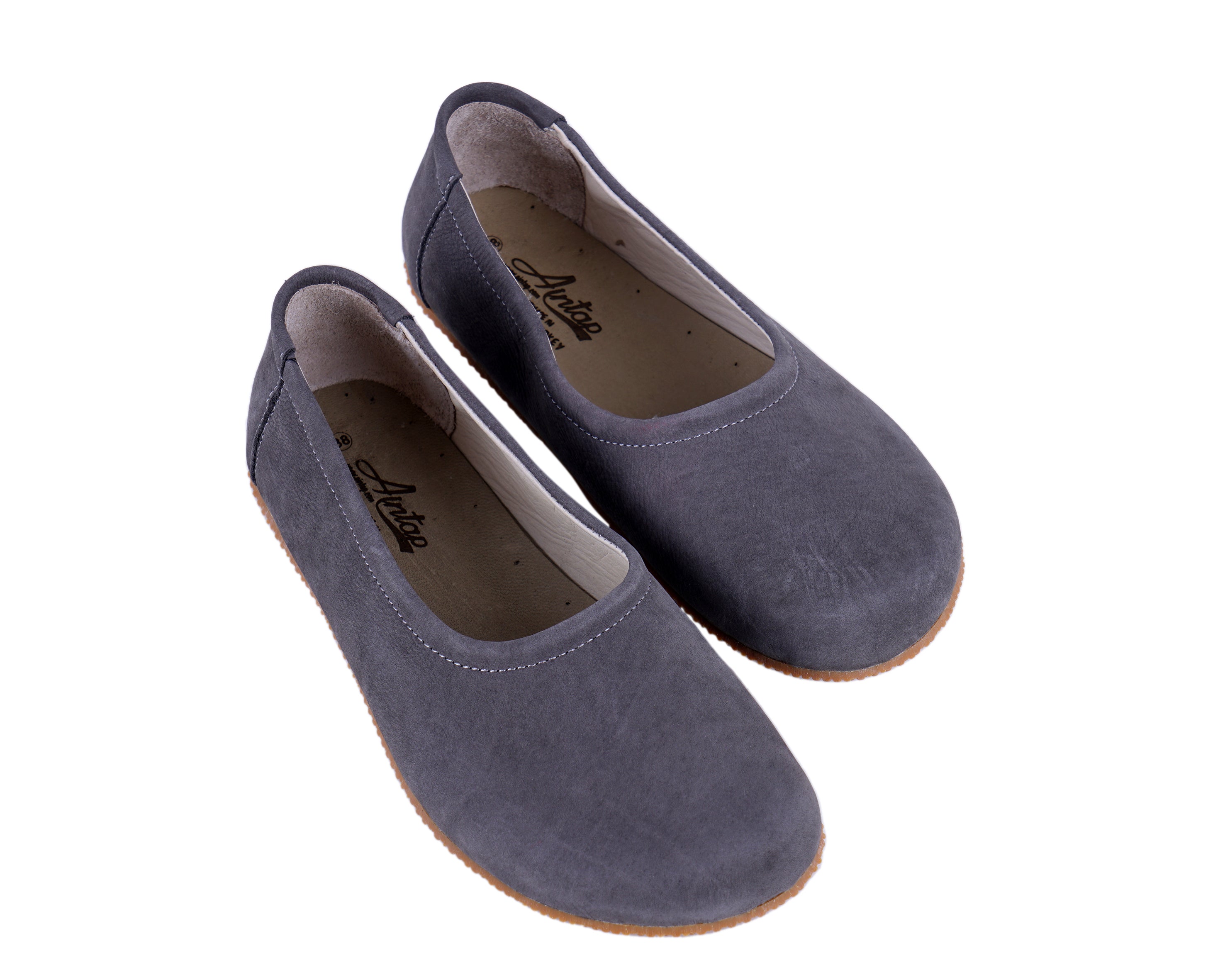 Gray Women Flat Ballets Wide Barefoot Nubuck Leather Handmade