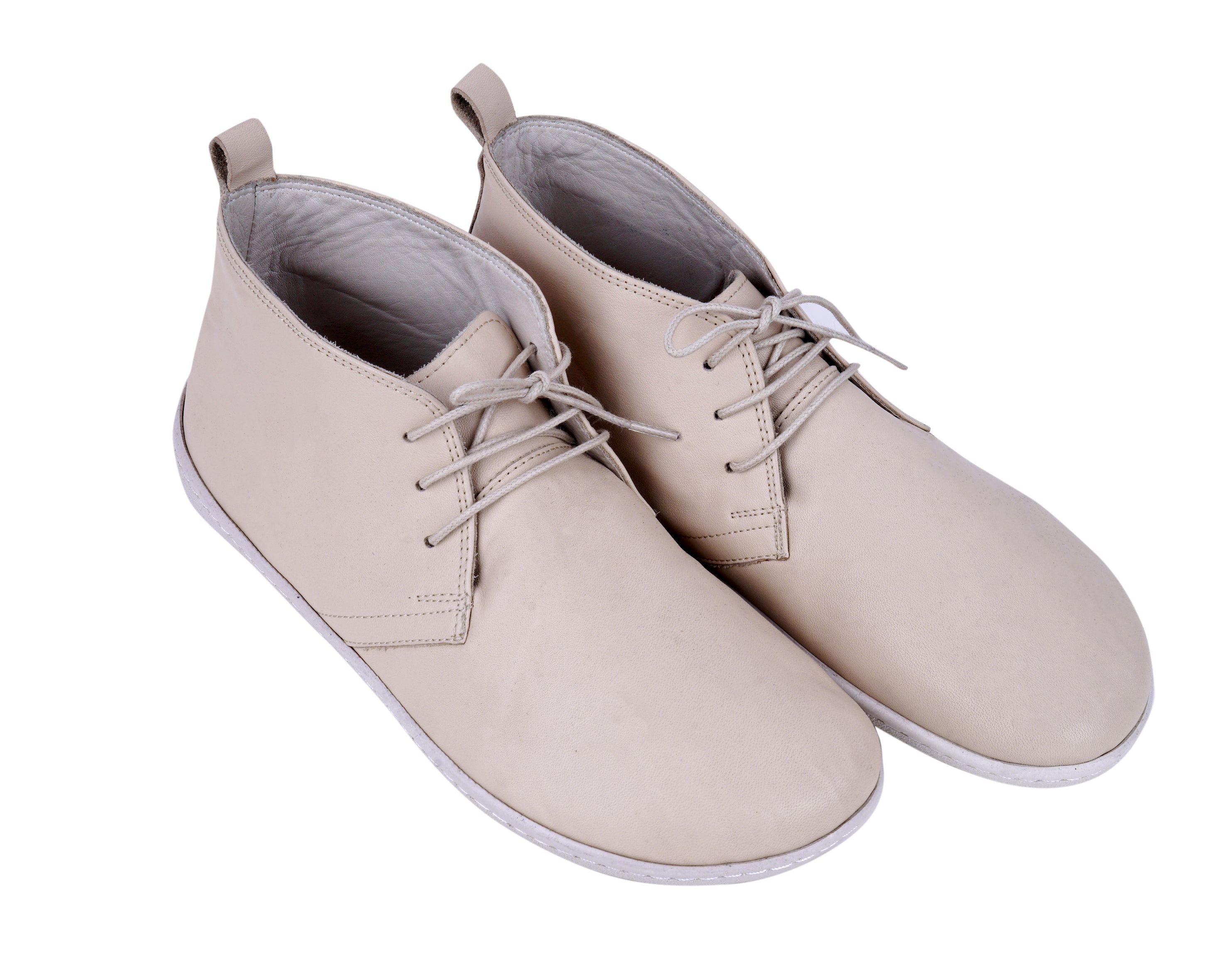 Cream Ankle Boots Wide Barefoot Shoes Smooth Leather Handmade 6mm Rubber Outsole 
