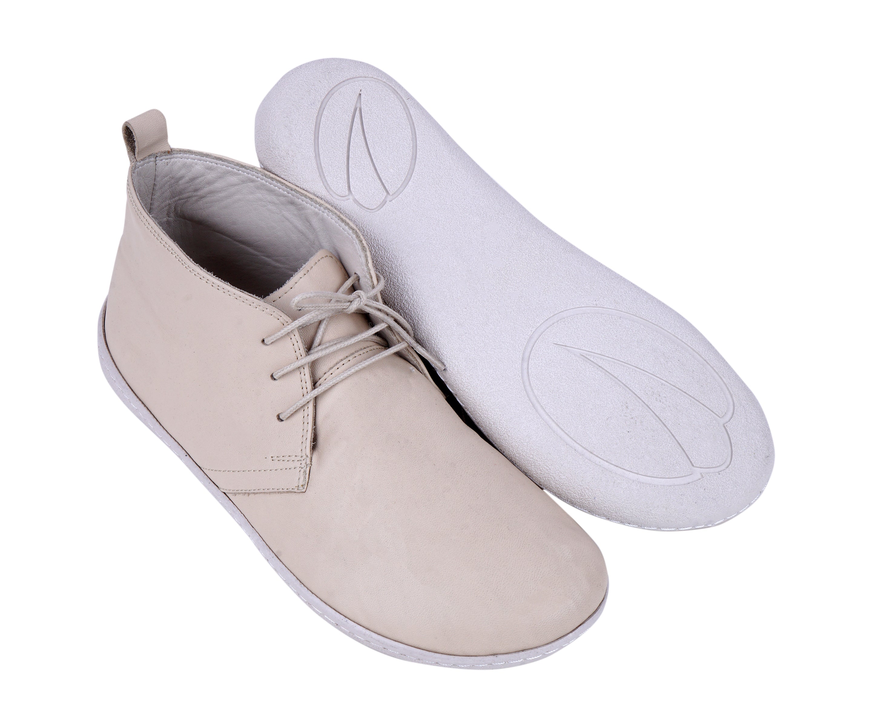 Cream Ankle Boots Wide Barefoot Shoes Smooth Leather Handmade 6mm Rubber Outsole 