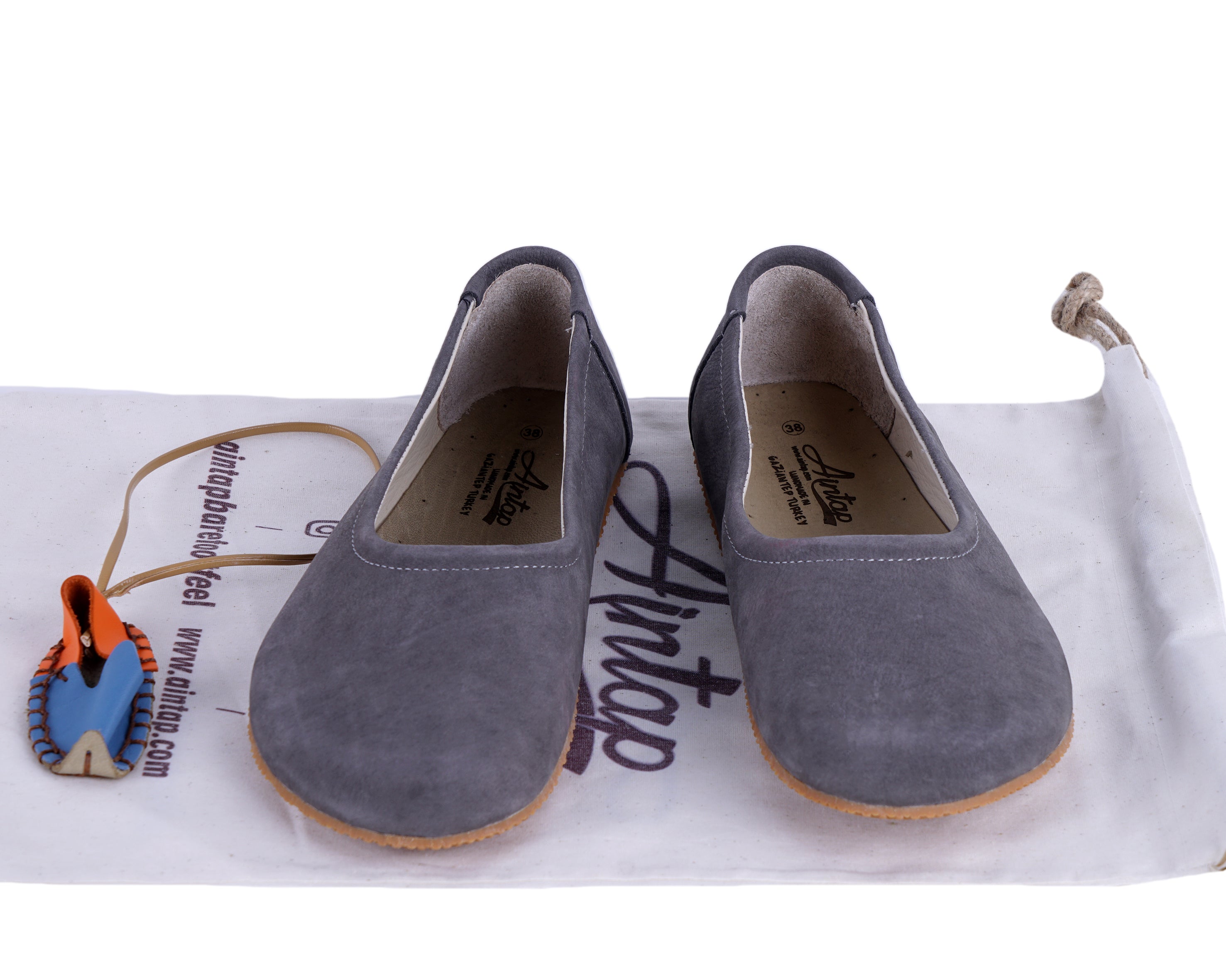Gray Women Flat Ballets Wide Barefoot Nubuck Leather Handmade 